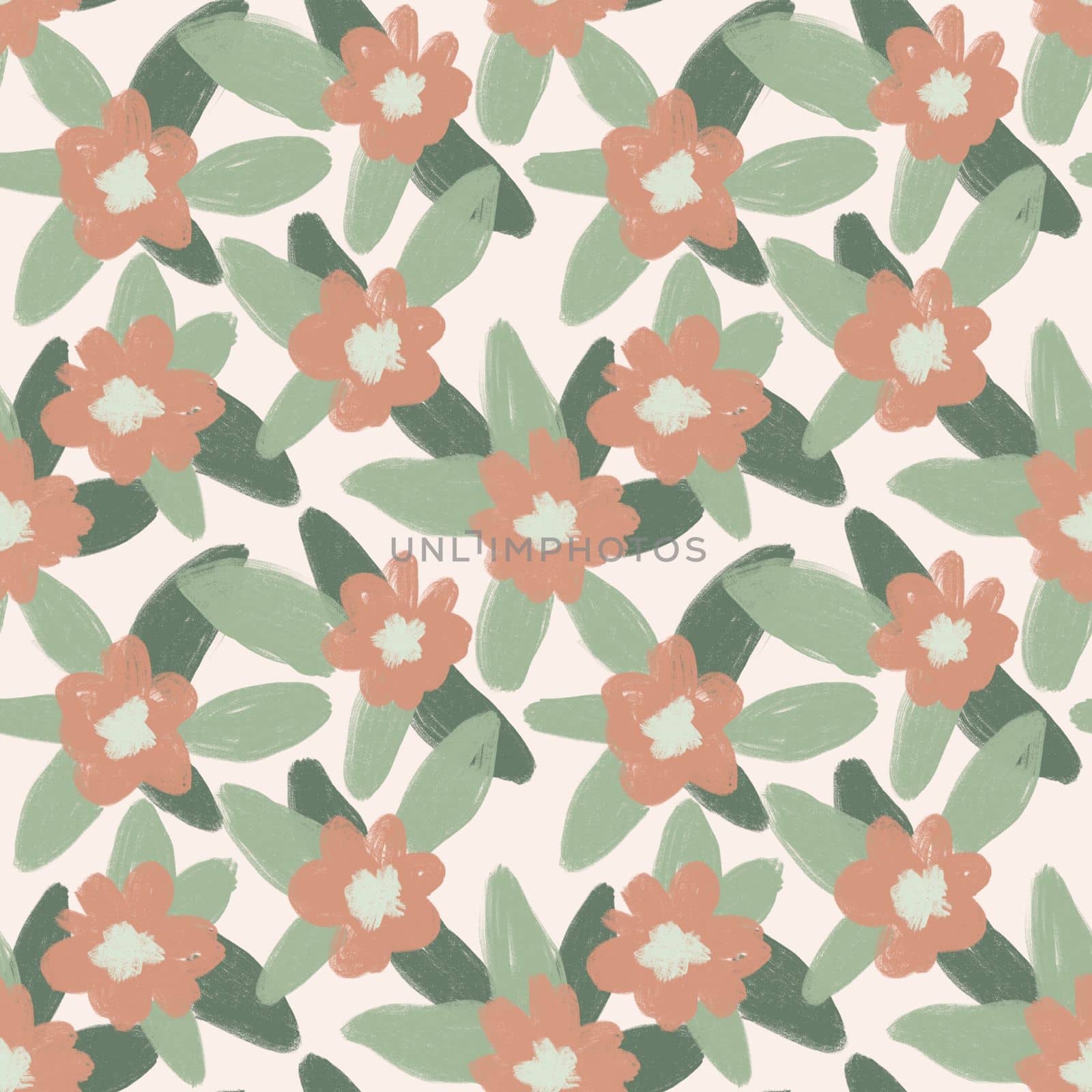 Hand drawn seamless pattern with muted pastel flowers, neutral beige sage green floral design. Boho bohemian trendy loose nature blossom bloom leaves, victorian retro garden print, retro romantic fabric for spring summer foliage