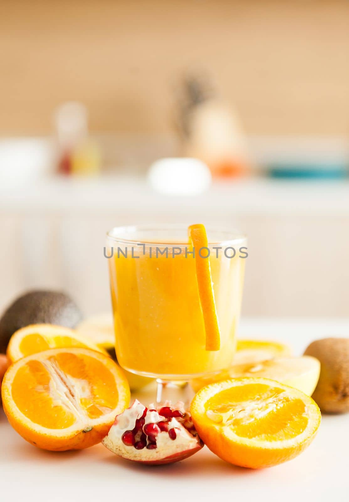 Fresh fruits, vegetables and smoothies in the kitchen by DCStudio