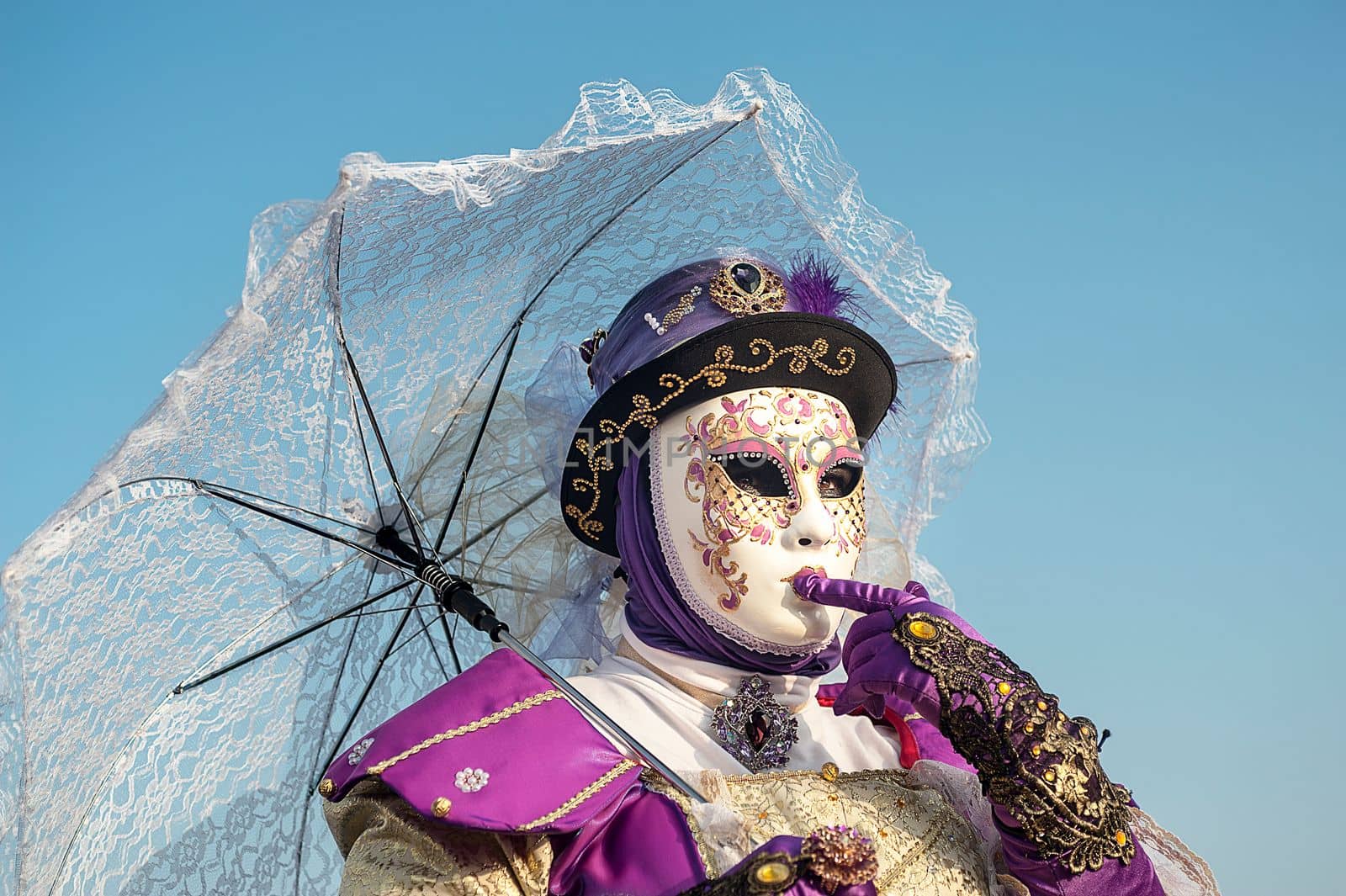 VENICE, ITALY - Febrary 21 2019: The masks of the Venice carnival 2019