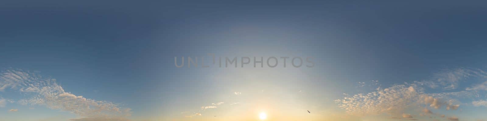 Blue summer sky panorama with light Cirrus clouds. Hdr seamless spherical equirectangular 360 panorama. Sky dome or zenith for 3D visualization and sky replacement for aerial drone 360 panoramas. by panophotograph