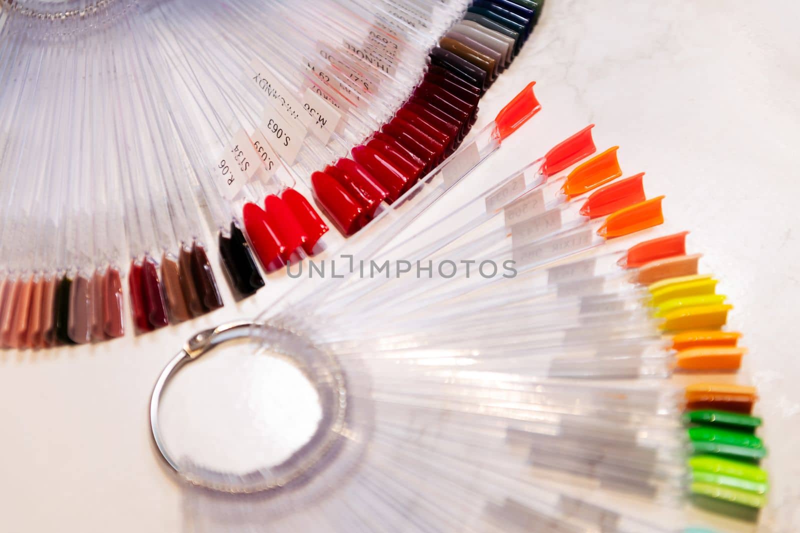 color chart of nail polish colors for painting nails, beauty and manicure concept