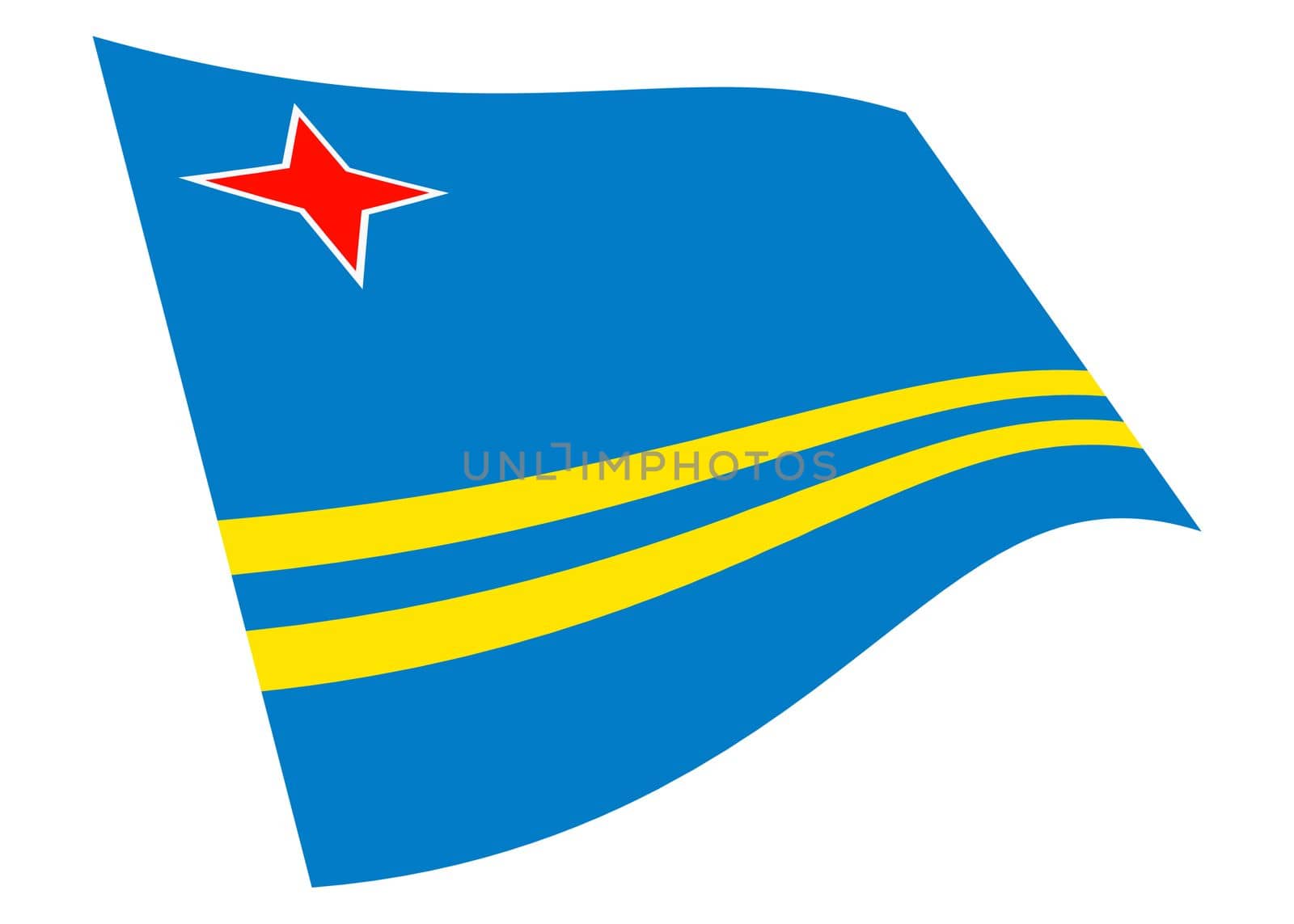 An Aruba waving flag 3d illustration isolated on white with clipping path