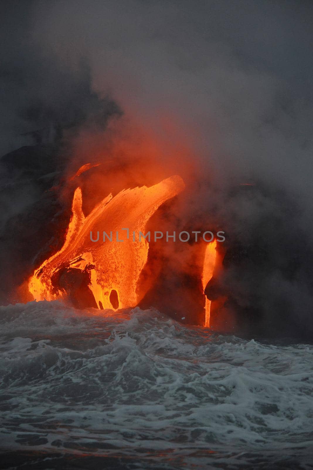 Lava entry to ocean at Big Island, Hawaii