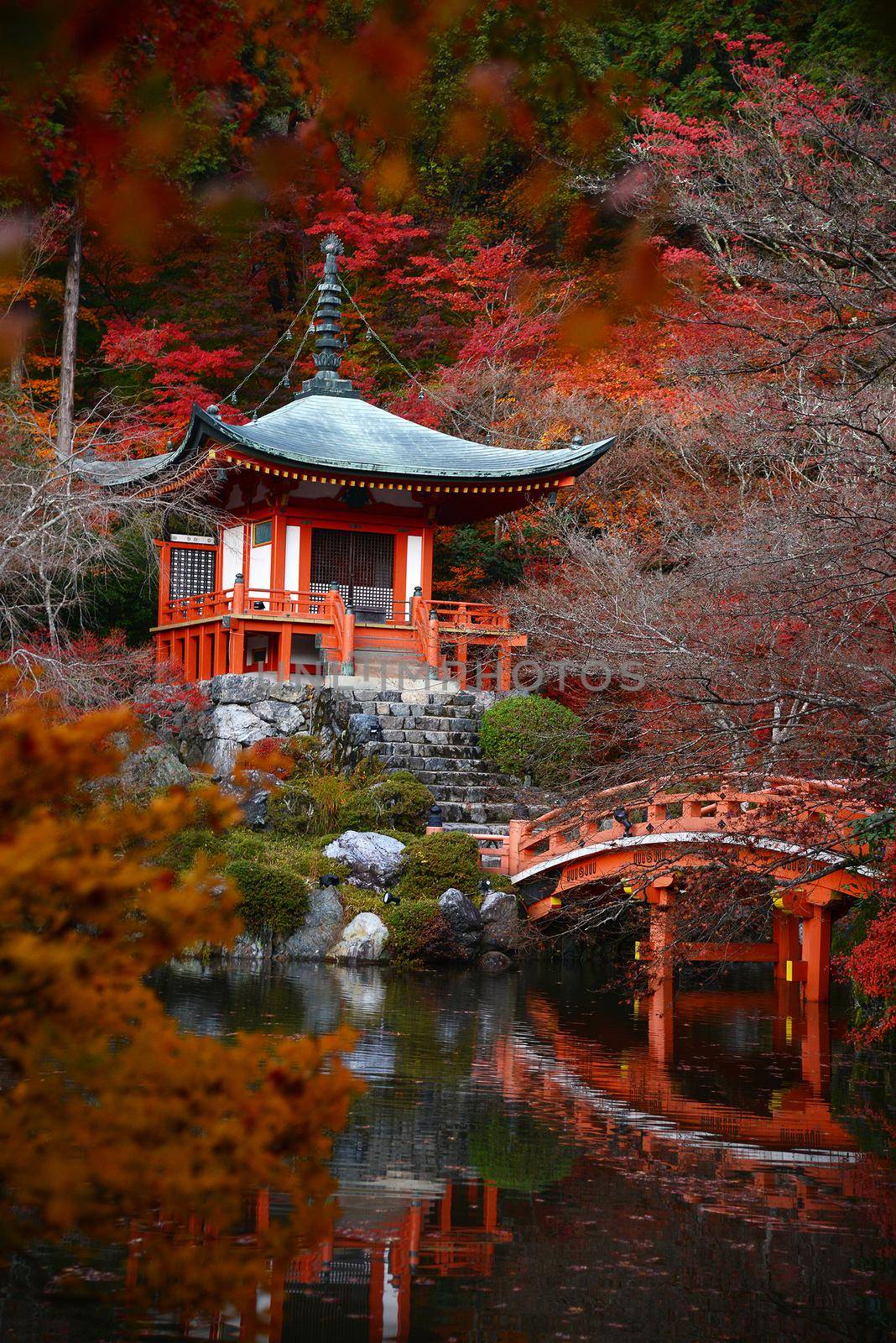 japanese building in Daigoji temple in kyoto with autumn scene