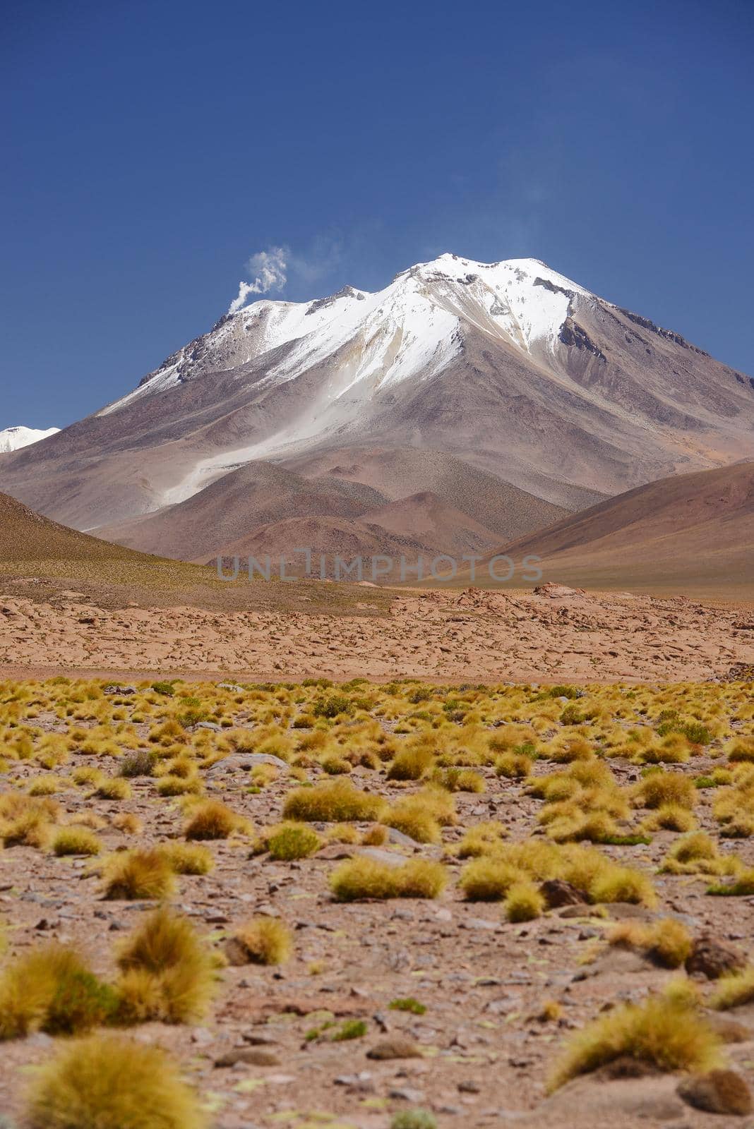 snow cap mountain in high altitude atacama desert in bolivia
