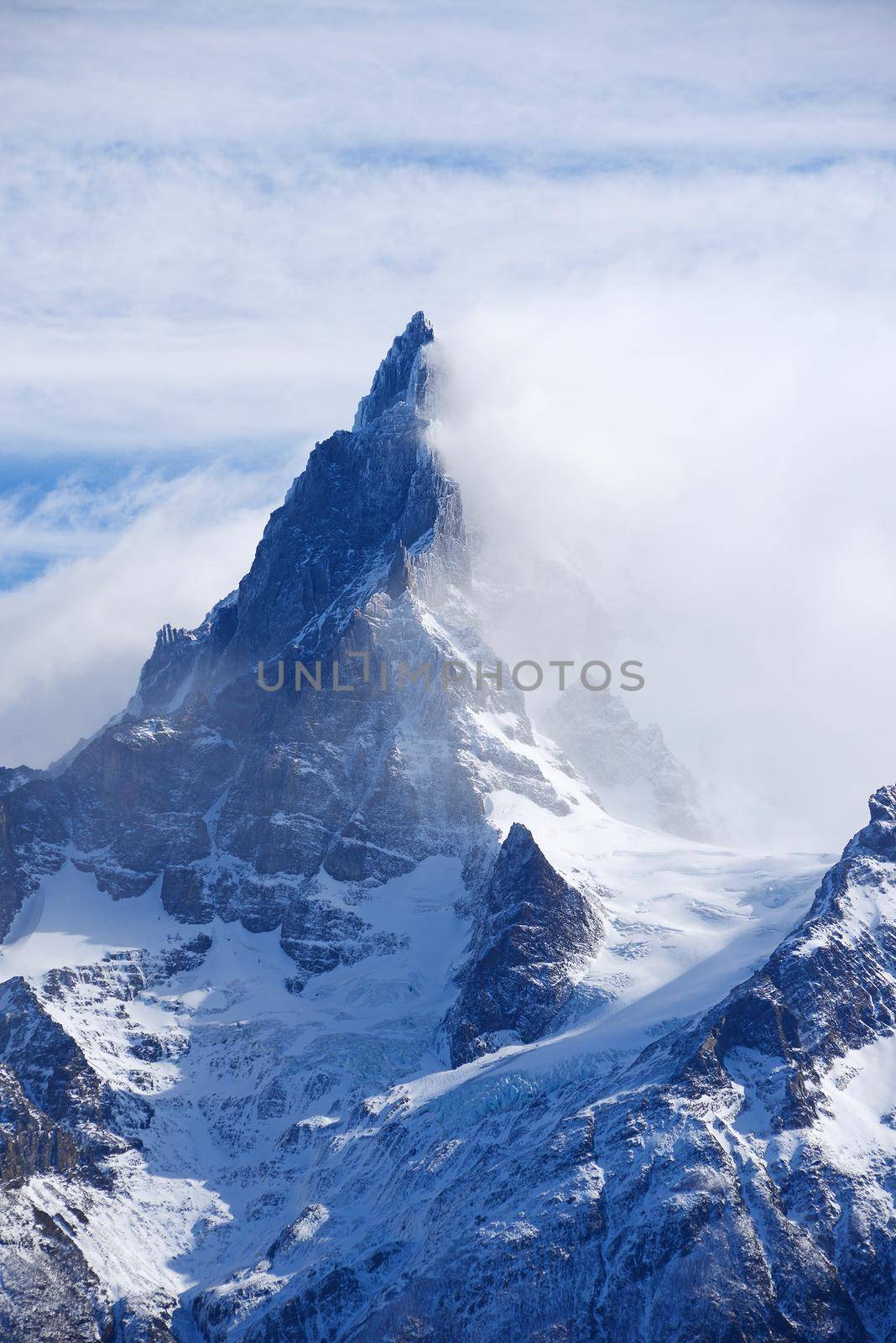 jagged mountain peaks in Torres del Paine National Park in Chilean patagonia