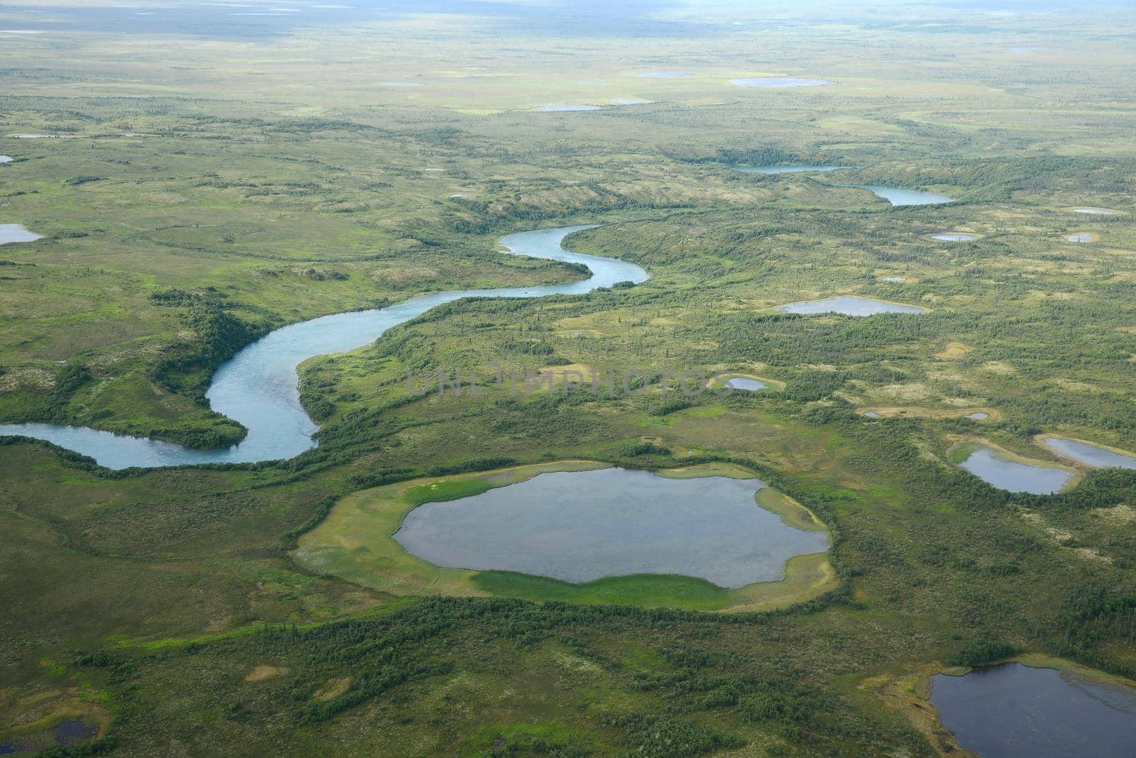 an aerial view of alaska wetland near king salmon