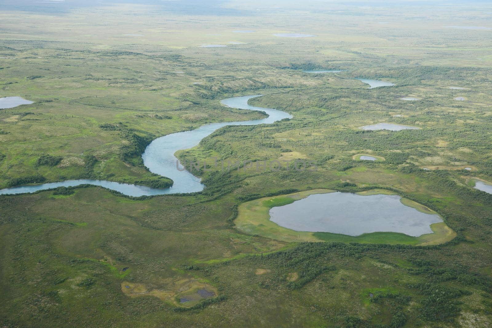 an aerial view of alaska wetland near king salmon