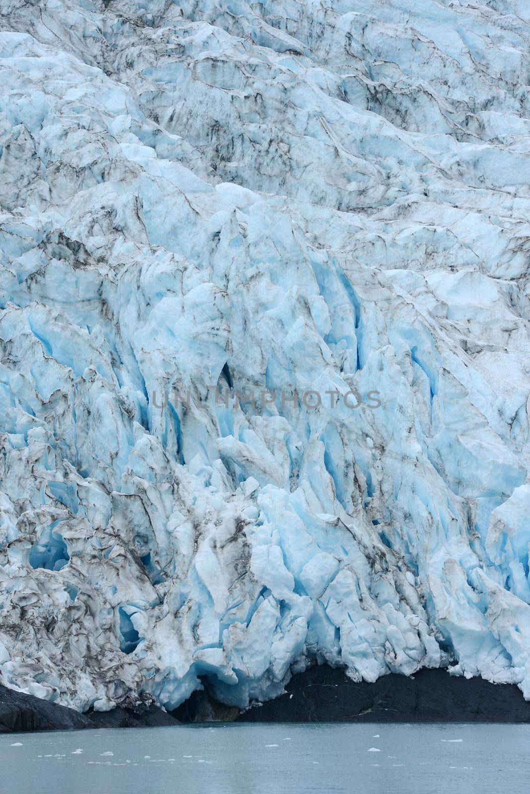 blue color of tidewater glacier in prince william sound in alaska