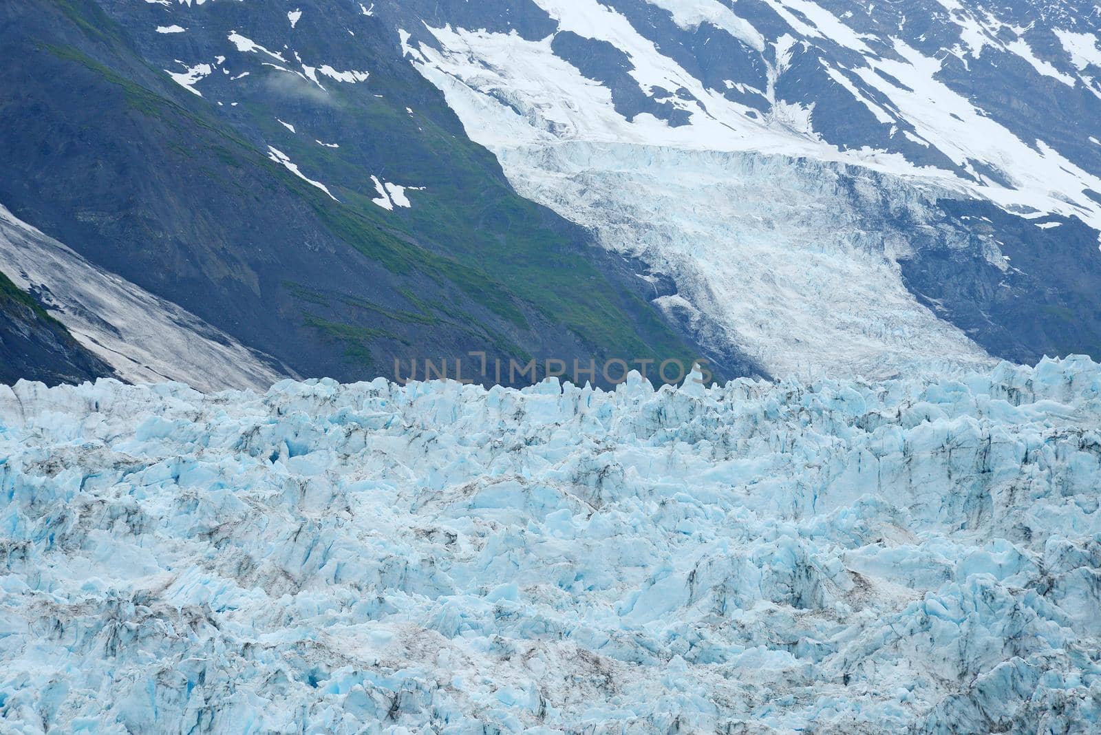 blue color of tidewater glacier in prince william sound in alaska