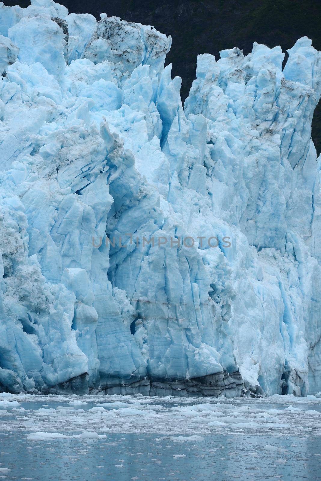 blue color of tidewater glacier in prince william sound in alaska