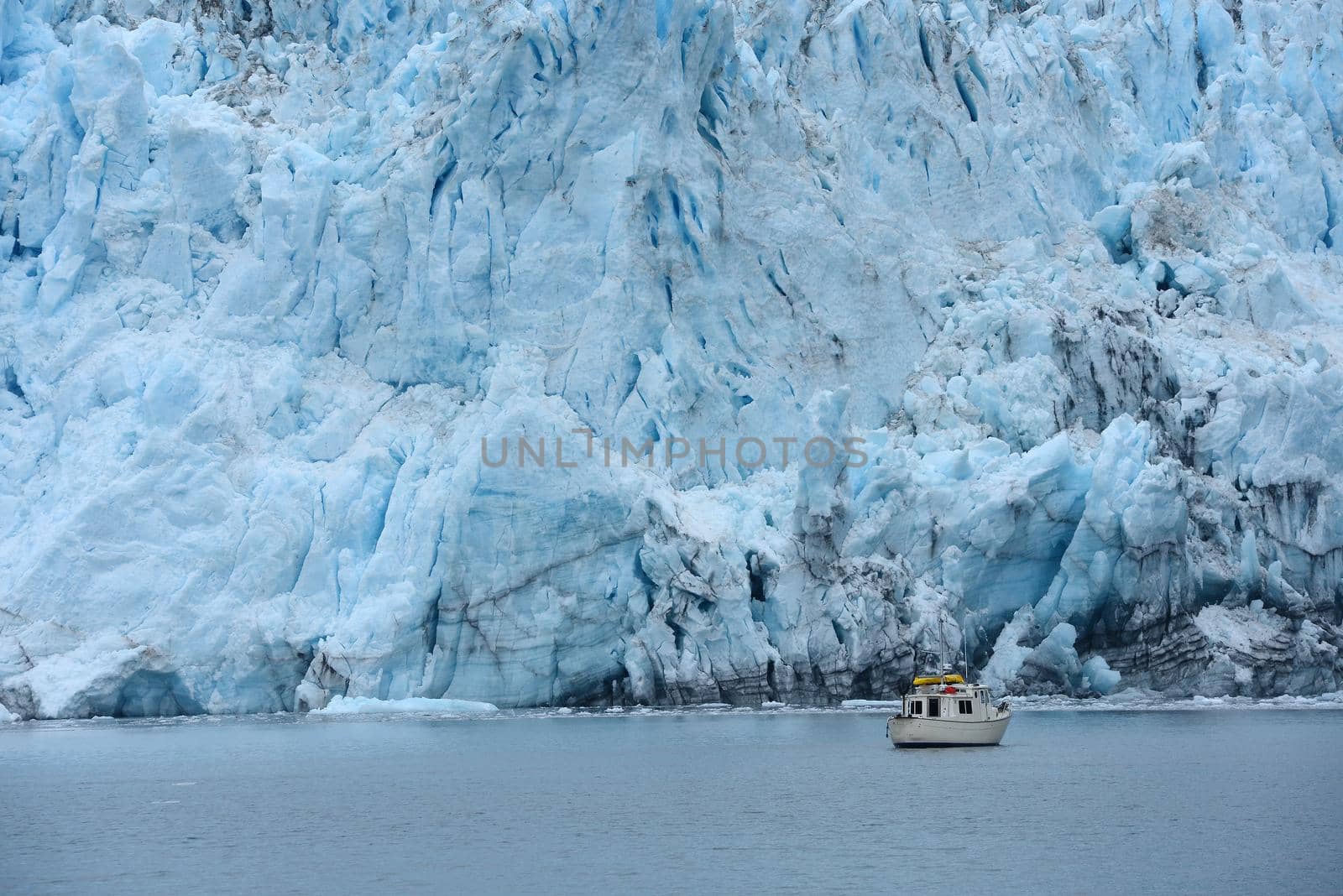 blue color of tidewater glacier in prince william sound in alaska