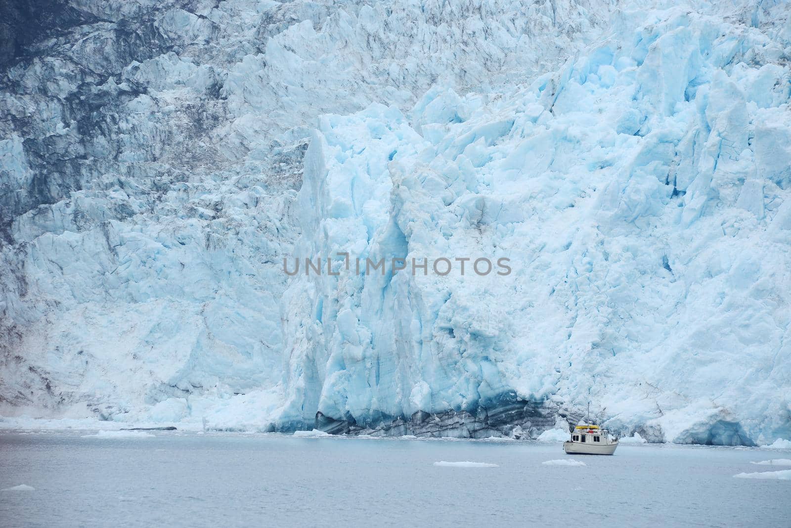 blue color of tidewater glacier in prince william sound in alaska