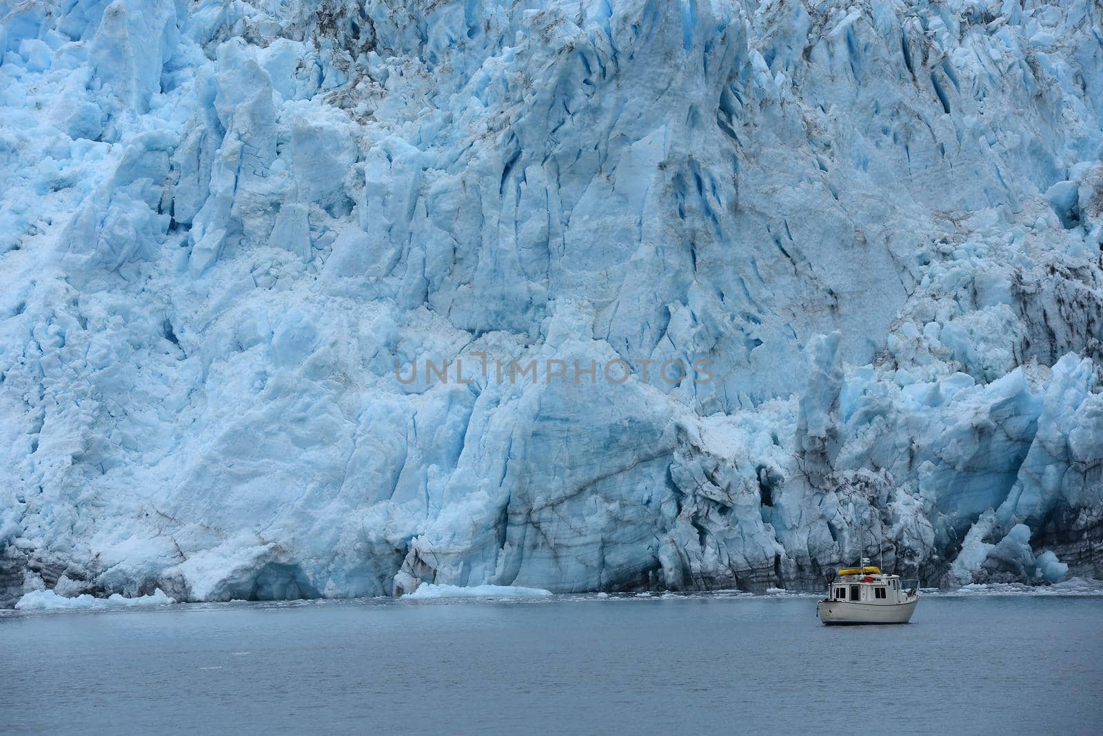 blue color of tidewater glacier in prince william sound in alaska