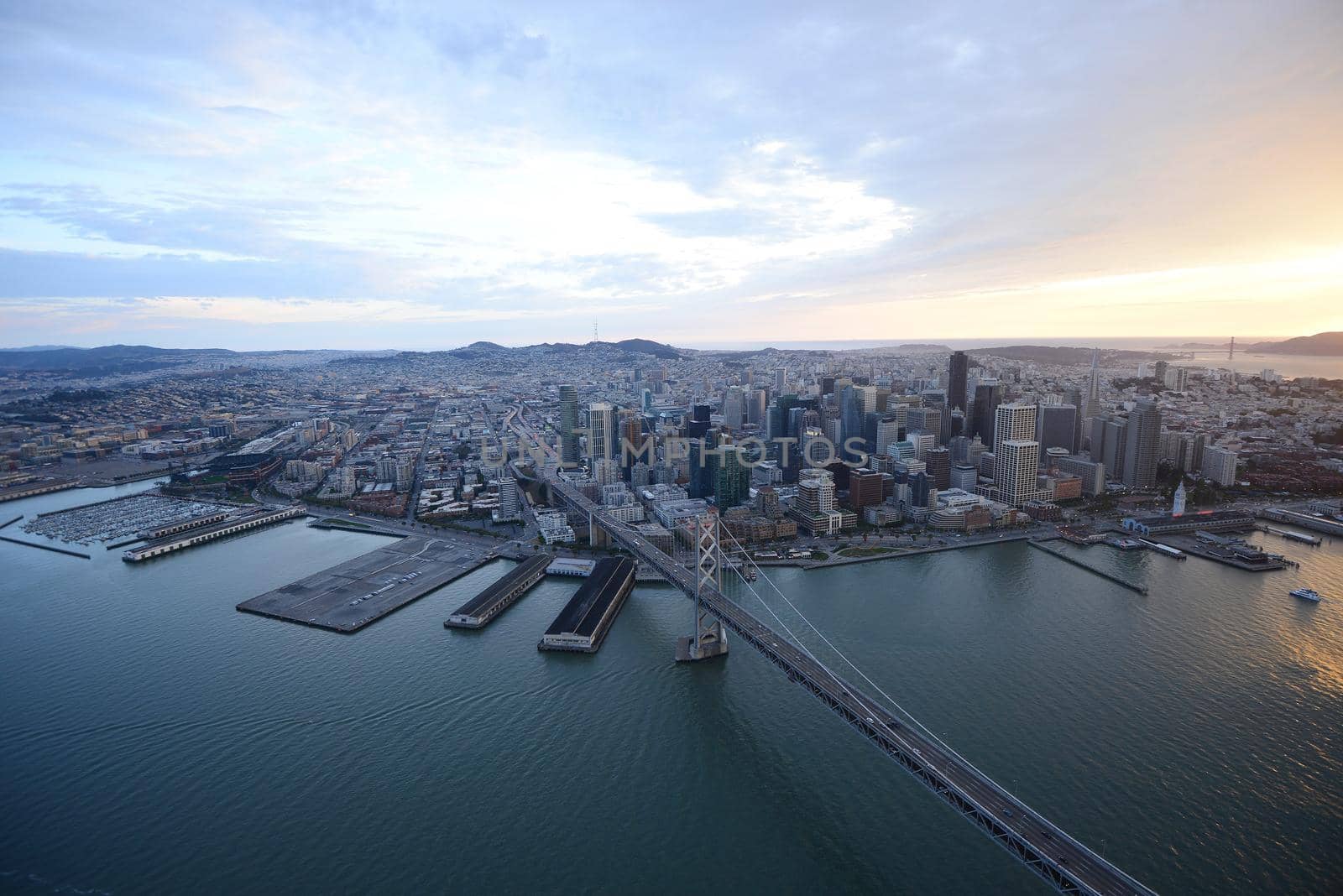 an aerial view of bay bridge in san francisco