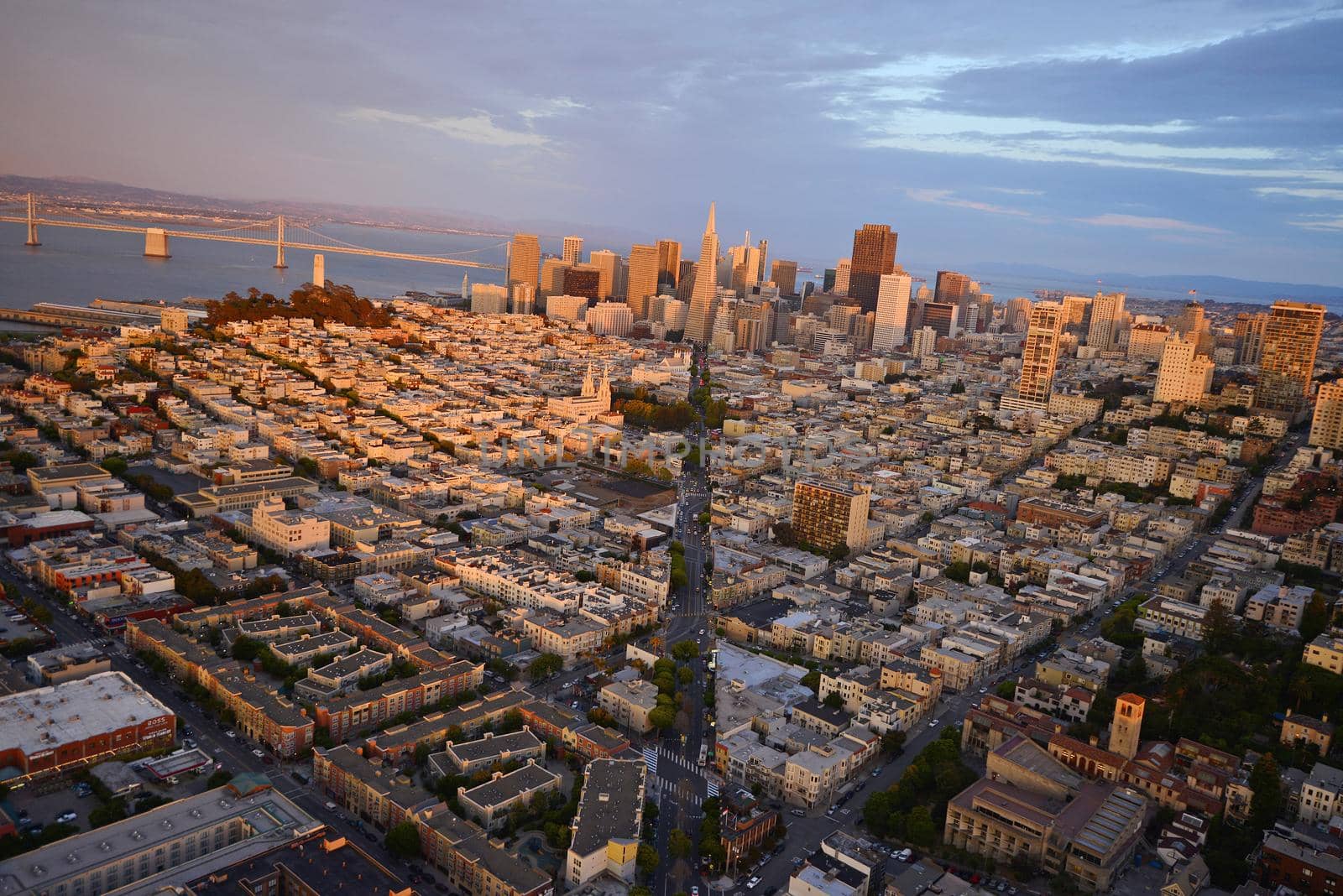 aerial view sunset san francisco by porbital