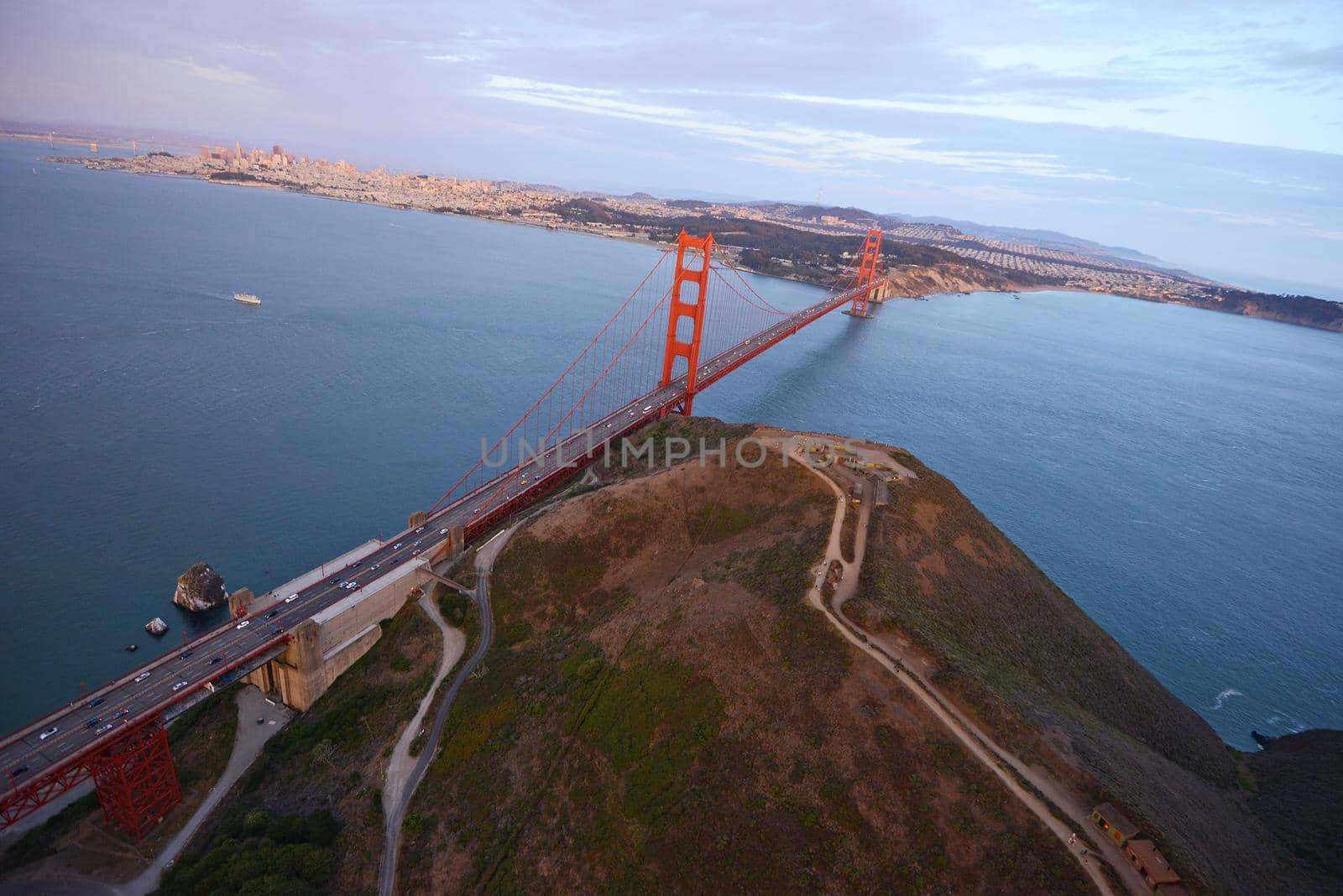 golden gate bridge aerial view by porbital