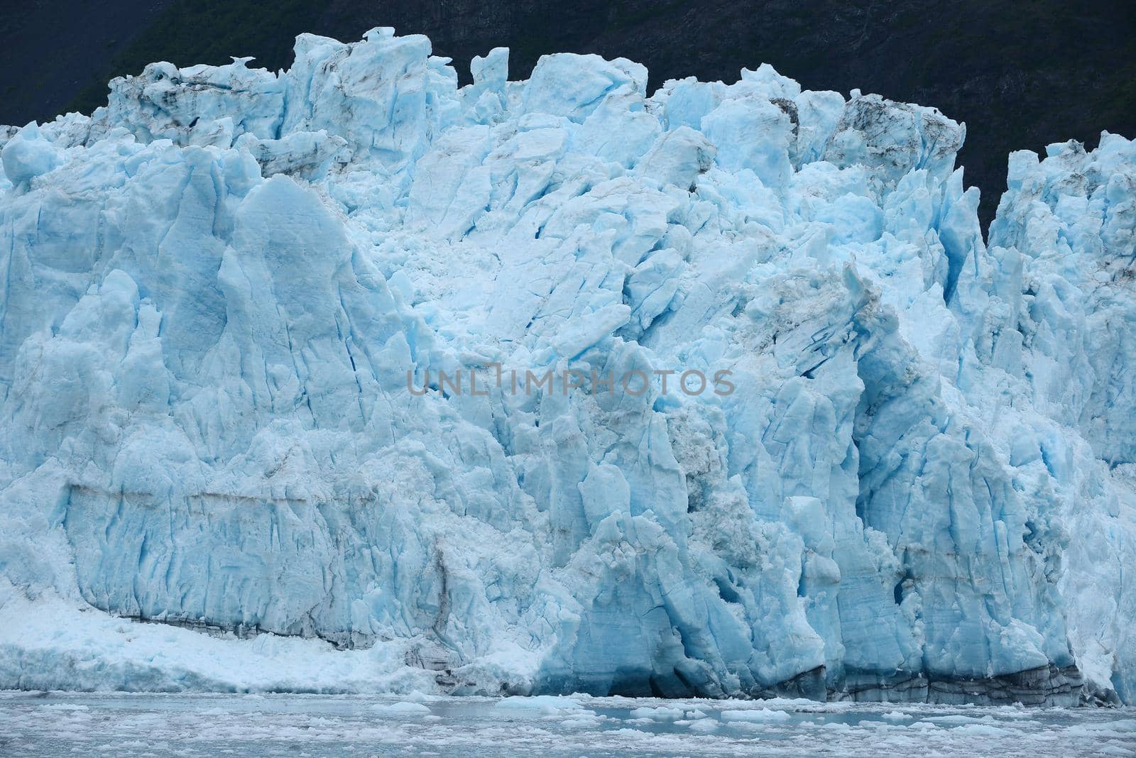 blue color of tidewater glacier in prince william sound in alaska