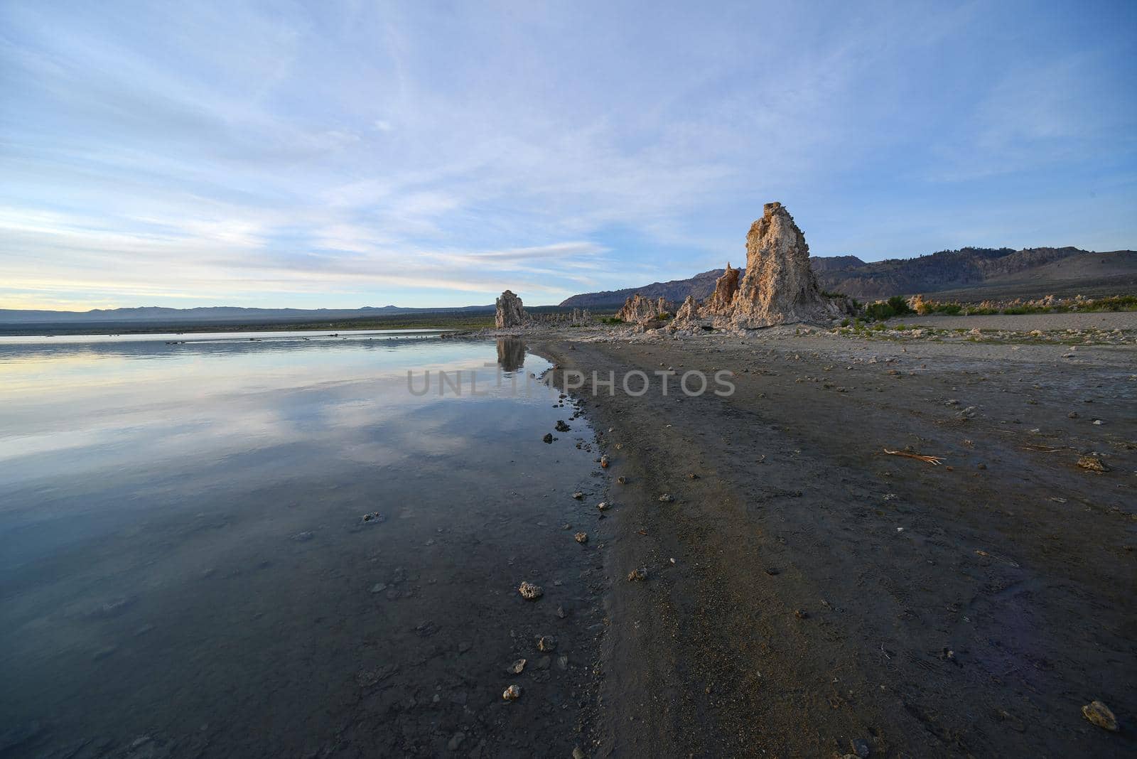 Limestone Tufa at Mono Lake with warm morning sunlight