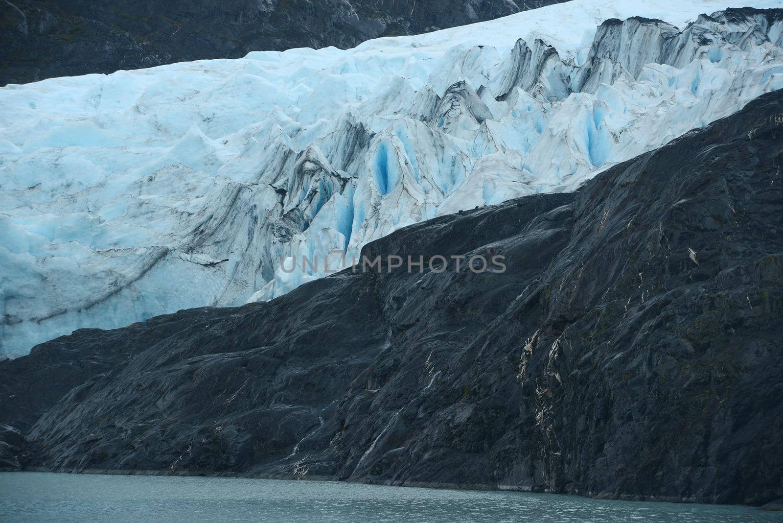 blue ice of portage glacier in alaska
