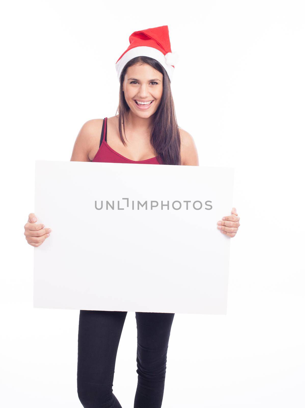 Christmas blank sign woman