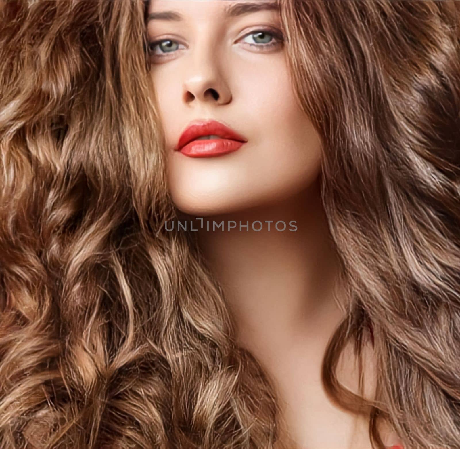 Hairstyle, beauty and hair care, beautiful woman with long natural brown hair, glamour portrait for hair salon and haircare by Anneleven