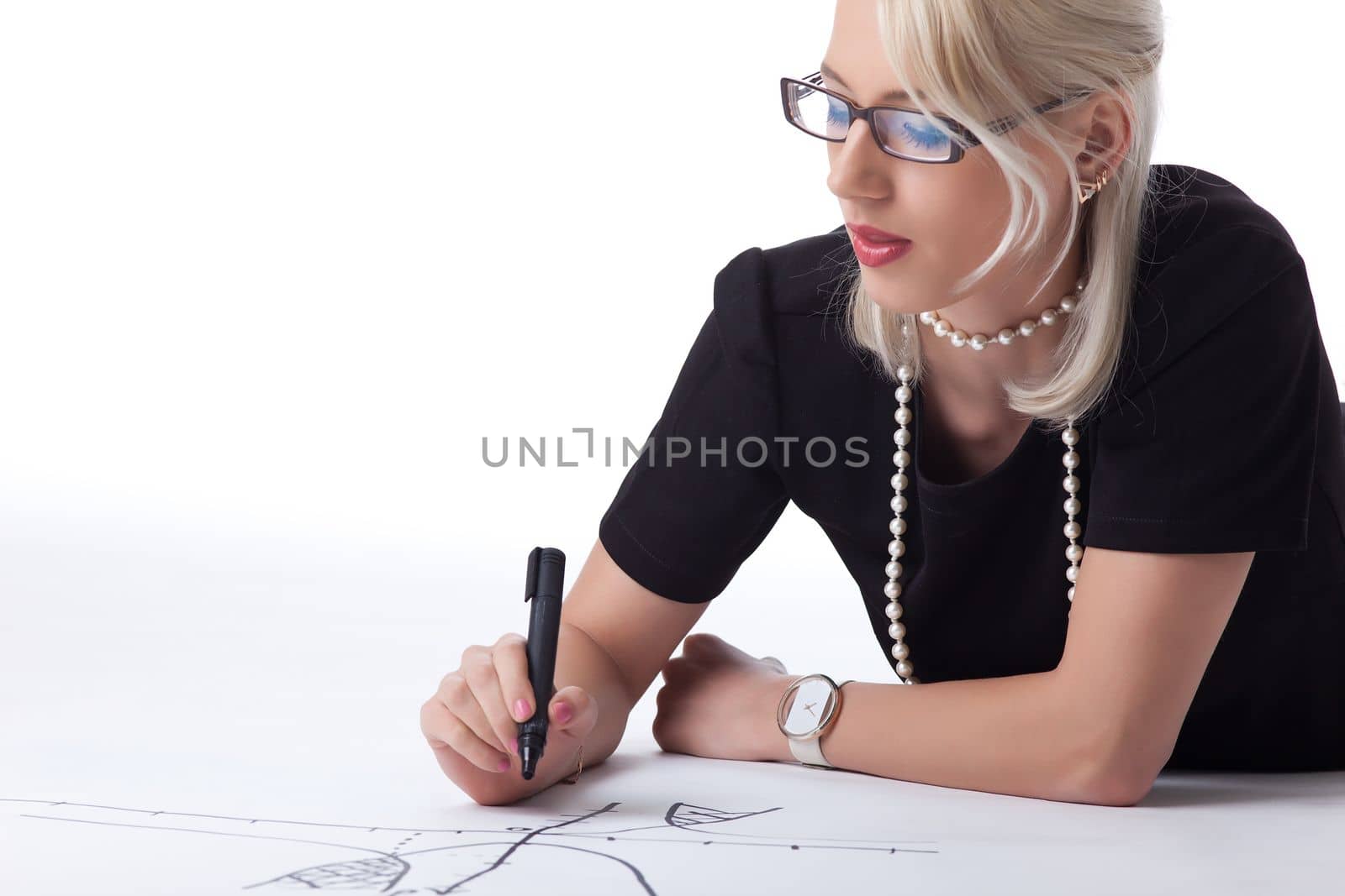 Cute blond woman thnking on graph by rivertime