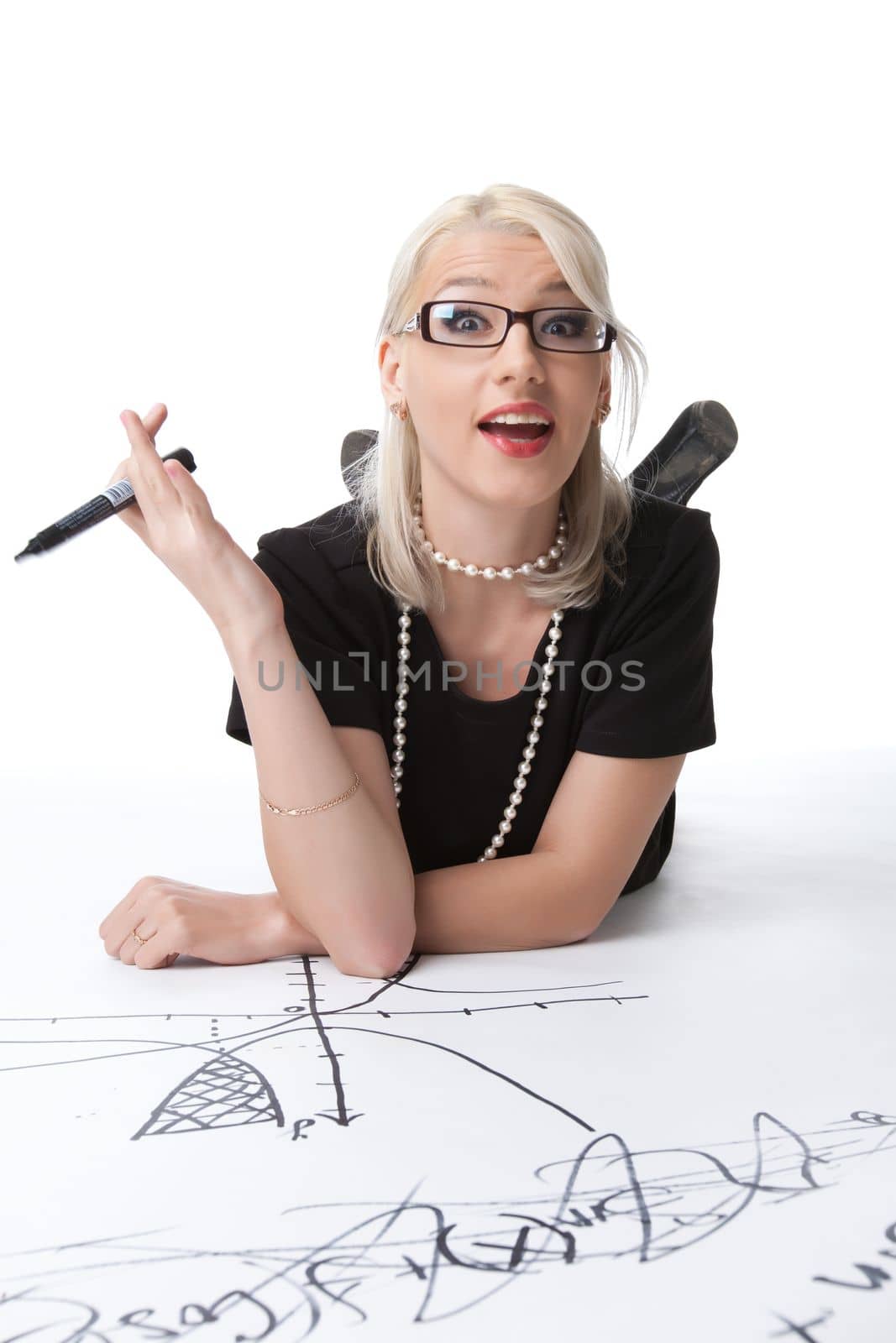 beauty smart blond woman with idea on graph by rivertime