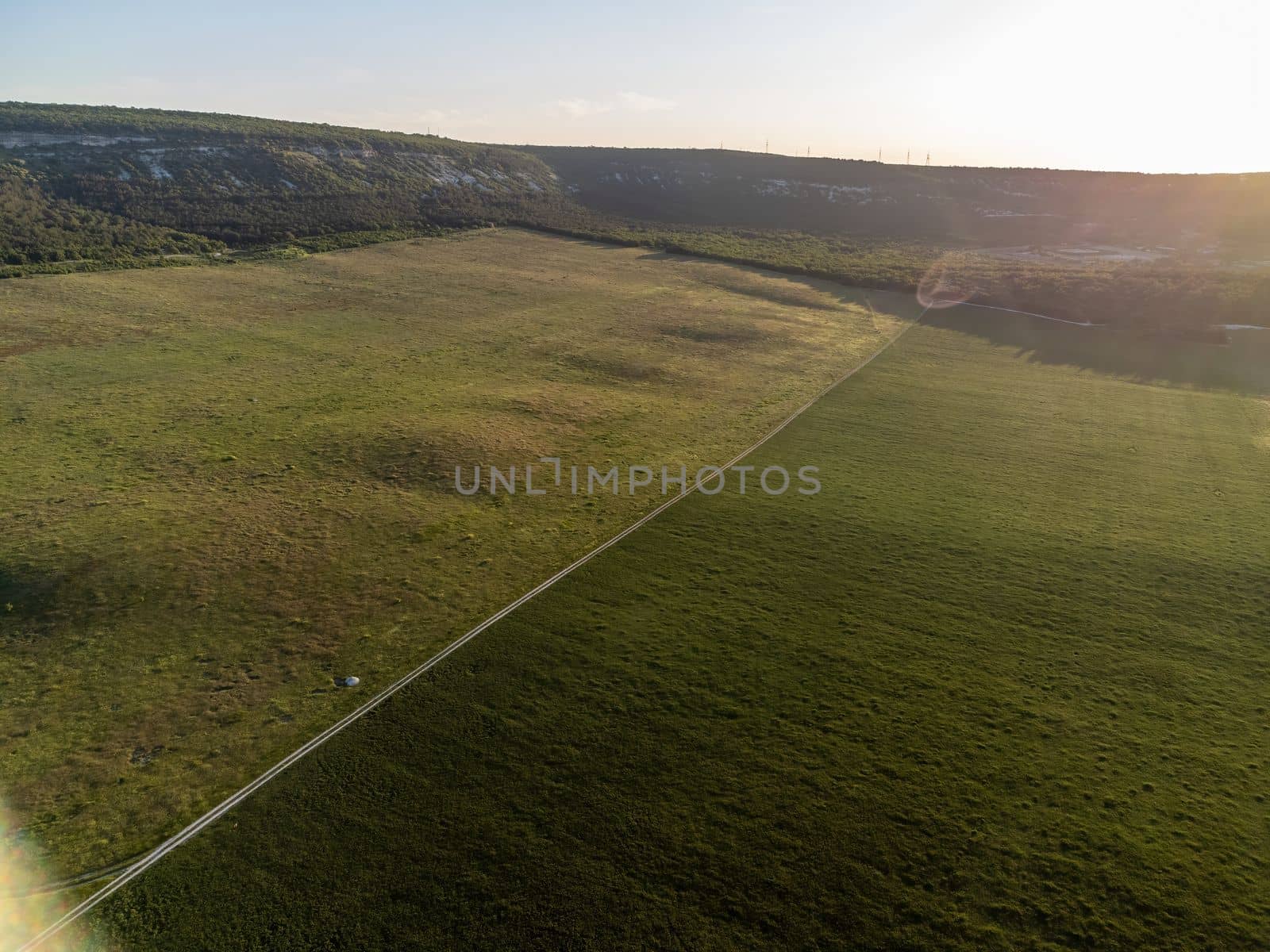 Green wheat field in countryside, close up. Field of wheat blowing in the wind at sunny spring day. Young and green Spikelets. Ears of barley crop in nature. Agronomy, industry and food production