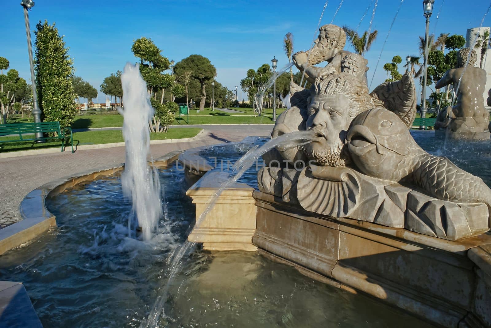 malaga,spain,july 16, 2022 fountain in the park of the battery torremolinos ,malaga long exposure