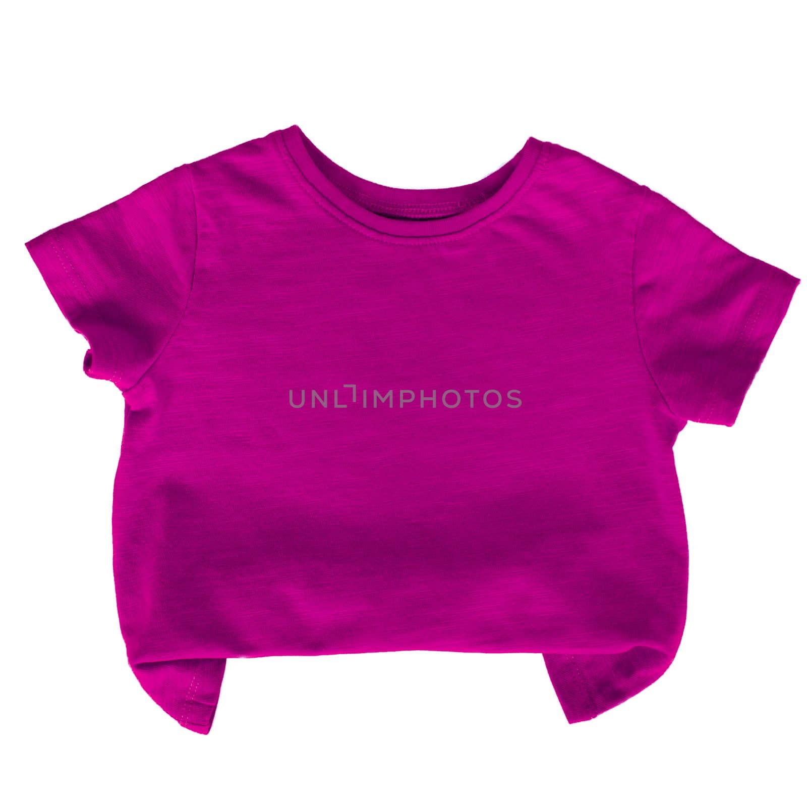 Kids t-shirt isolated on white background. Magenta color baby tshirt on white. Vivid Color trendy clothes. by Ri6ka
