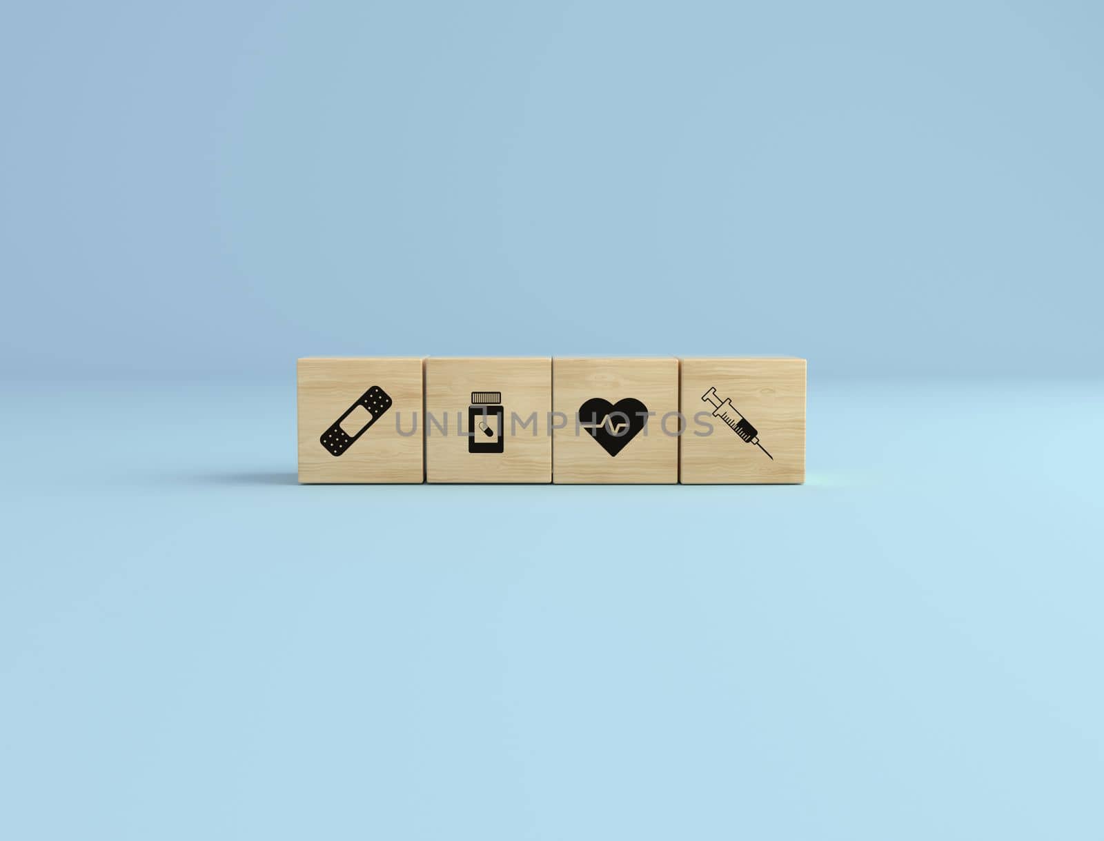 Healthcare concept. Wooden cube block with healthcare icon syringe. by ImagesRouges