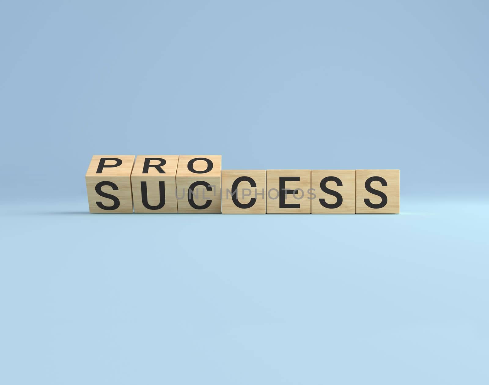 Process for success concept. Wooden cube block flip over word process to success on blue studio background. business concept.