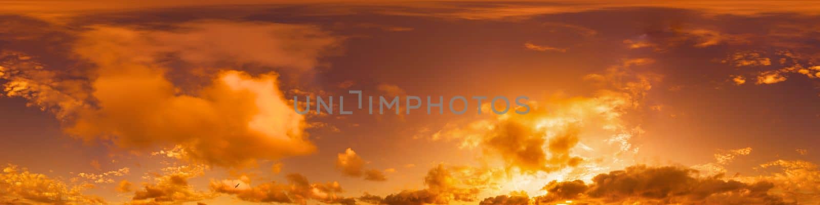 Sky panorama with Cirrus clouds in Seamless spherical equirectangular format. Full zenith for use in 3D graphics, game and editing aerial drone 360 degree panoramas for sky replacement