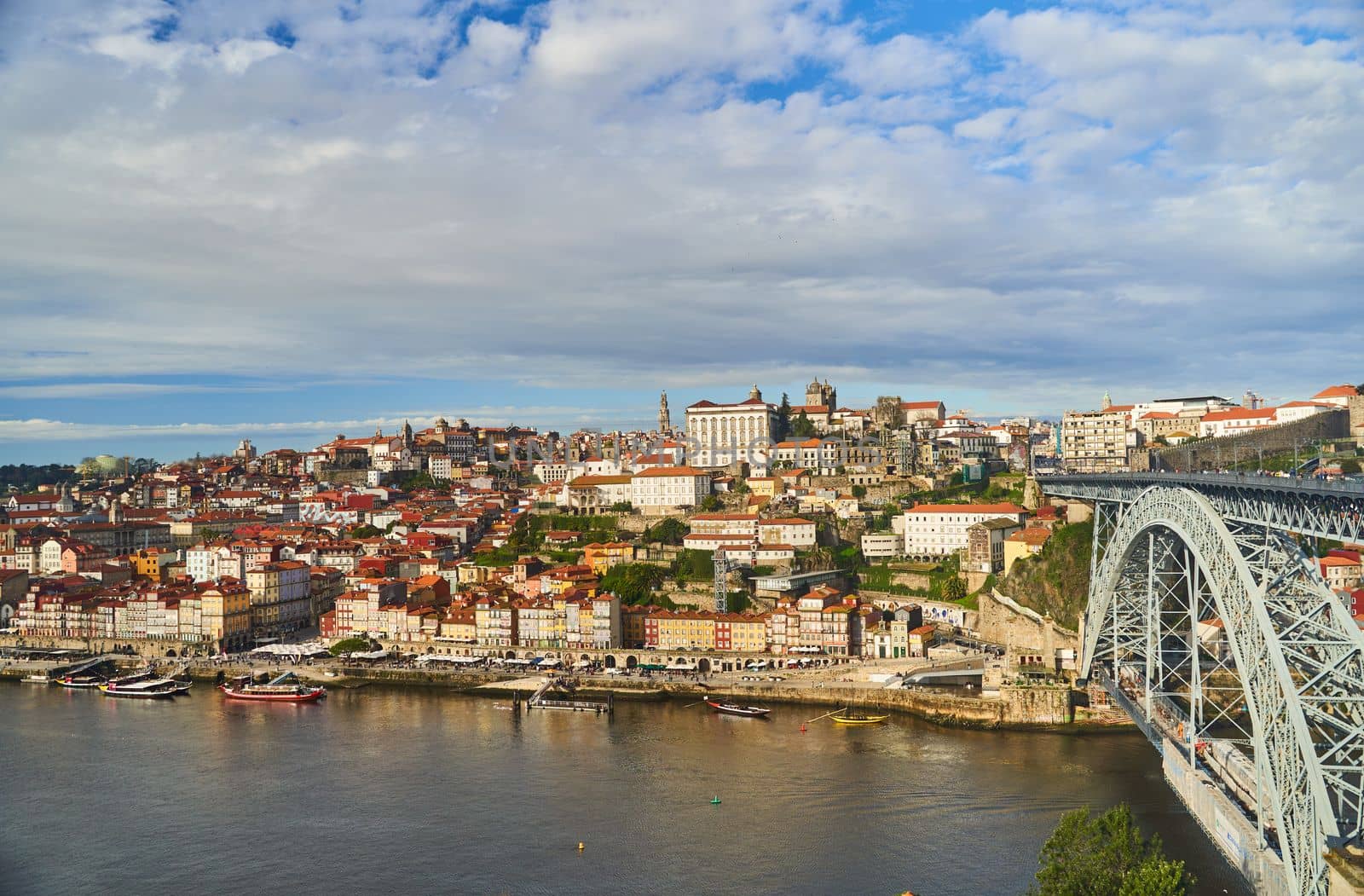 Porto, Portugal - 12.25.2022: Aerial view of the old ribeira area in Porto. High quality photo