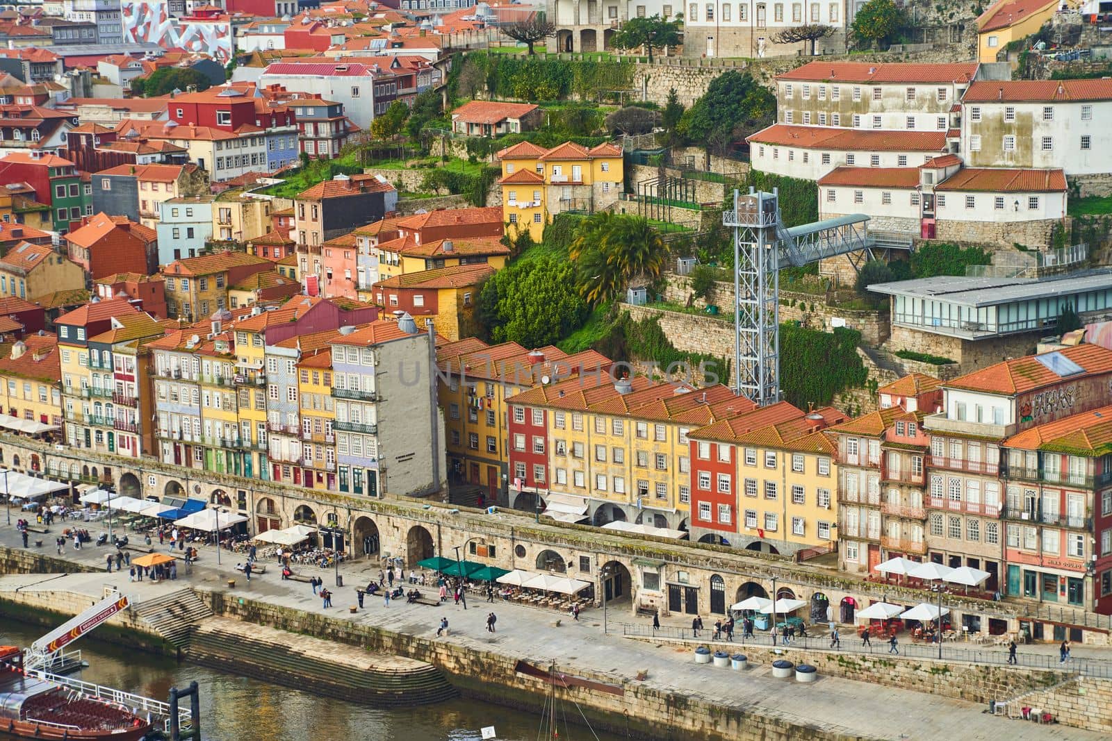 Porto, Portugal - 12.25.2022: Aerial view of the old ribeira area in Porto. High quality photo