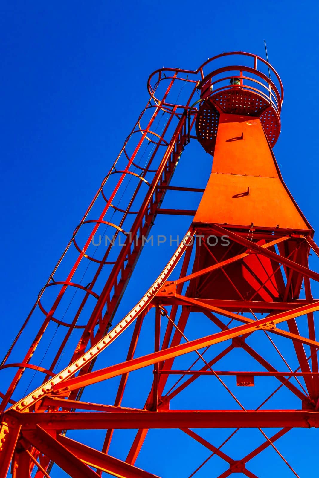 Red tower watchtower lighthouse architecture at Schlachte in Bremen Germany.