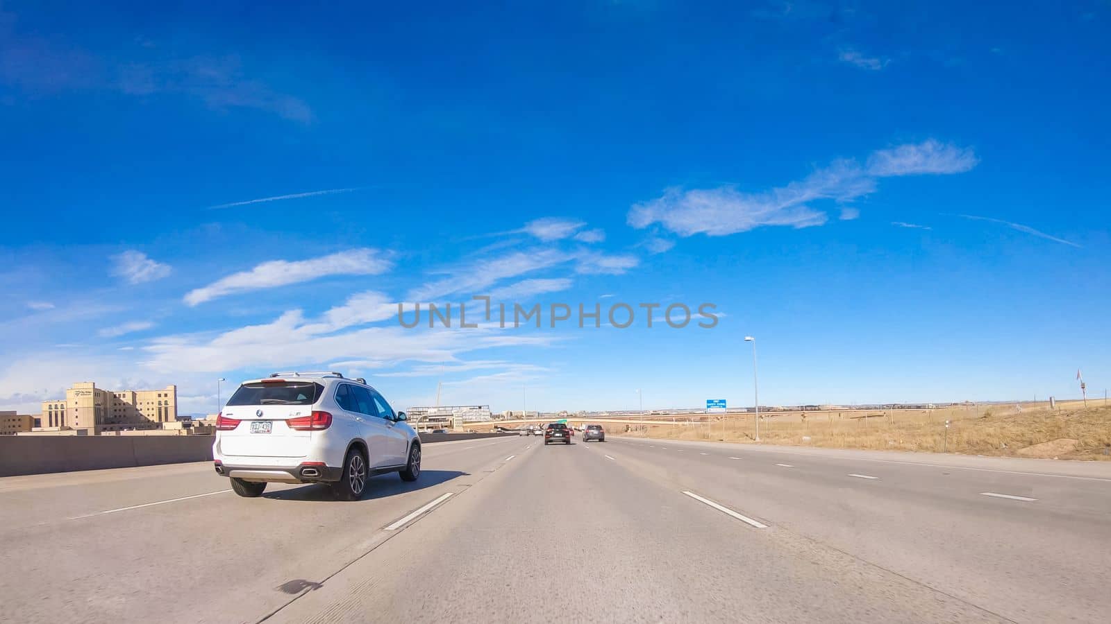 Denver, Colorado, USA-January 12, 2020 - Driving on an interstate highway in suburban America.