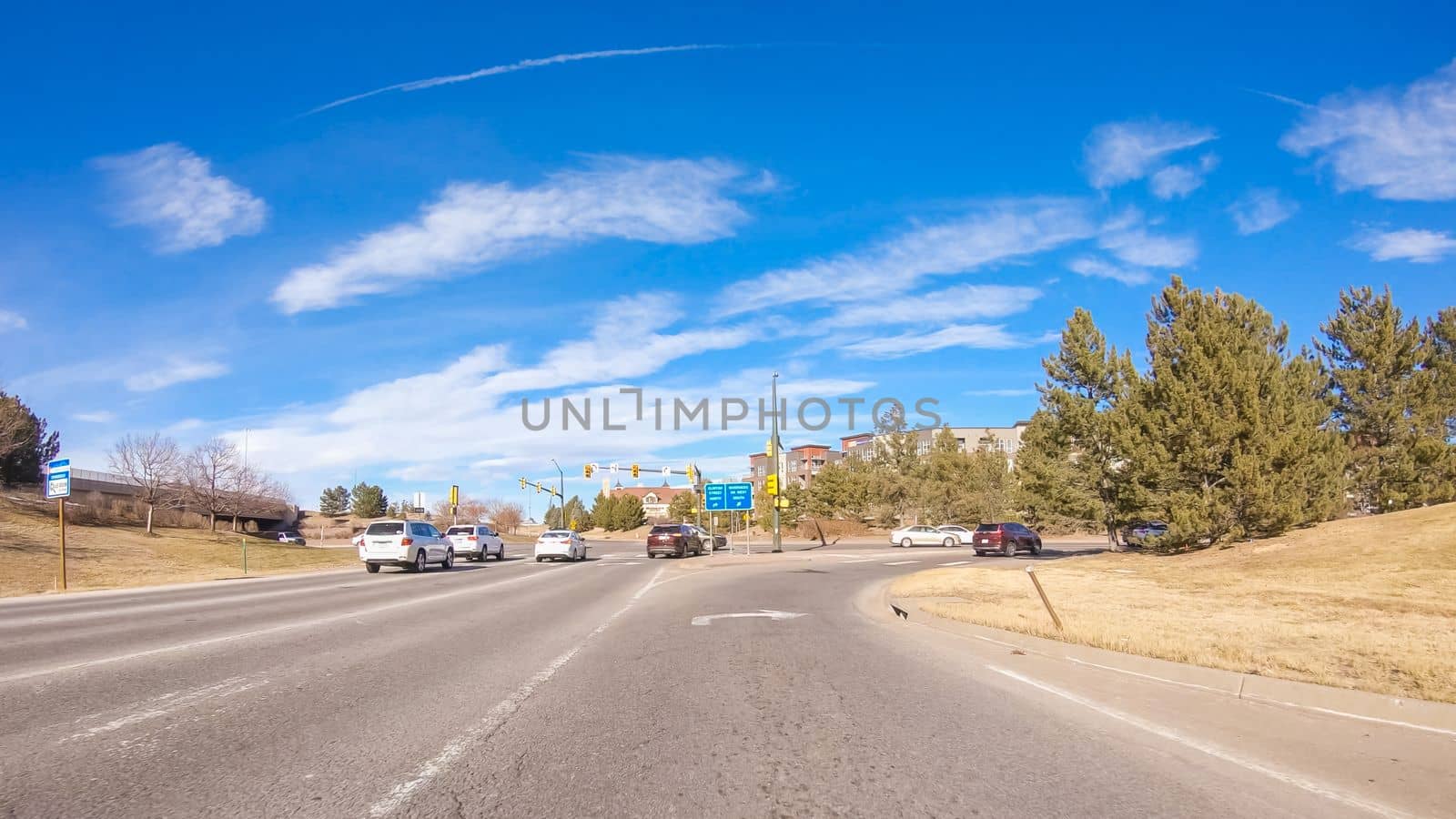 Denver, Colorado, USA-January 12, 2020 - Driving on typical paved roads in suburban America.