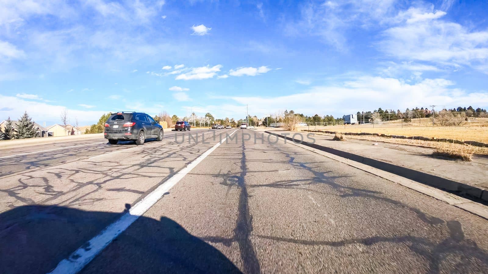 Denver, Colorado, USA-January 12, 2020 - Driving on typical paved roads in suburban America.