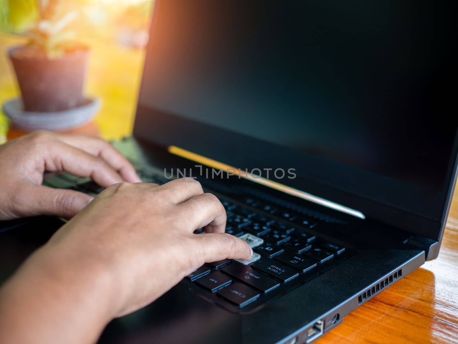 Human hand working on computer. business concept and communication technology