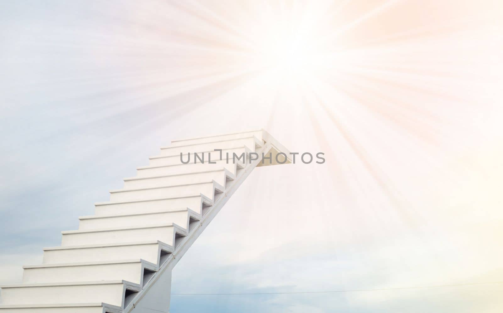 A white staircase stretches up the horizon. That means to be success or go to heaven. by Unimages2527