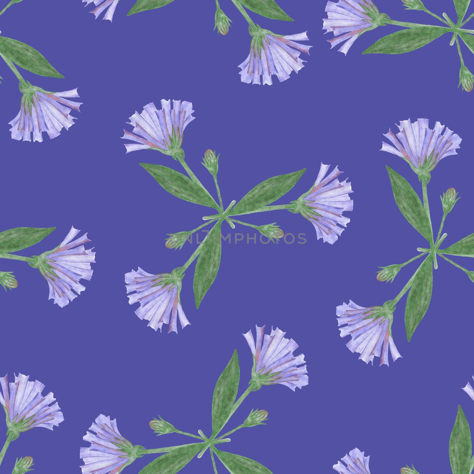 Seamless Pattern with Hand-Drawn Blue Flowers. Blue Background with Cornflowers for Print, Design, Holiday, Wedding and Birthday Card.