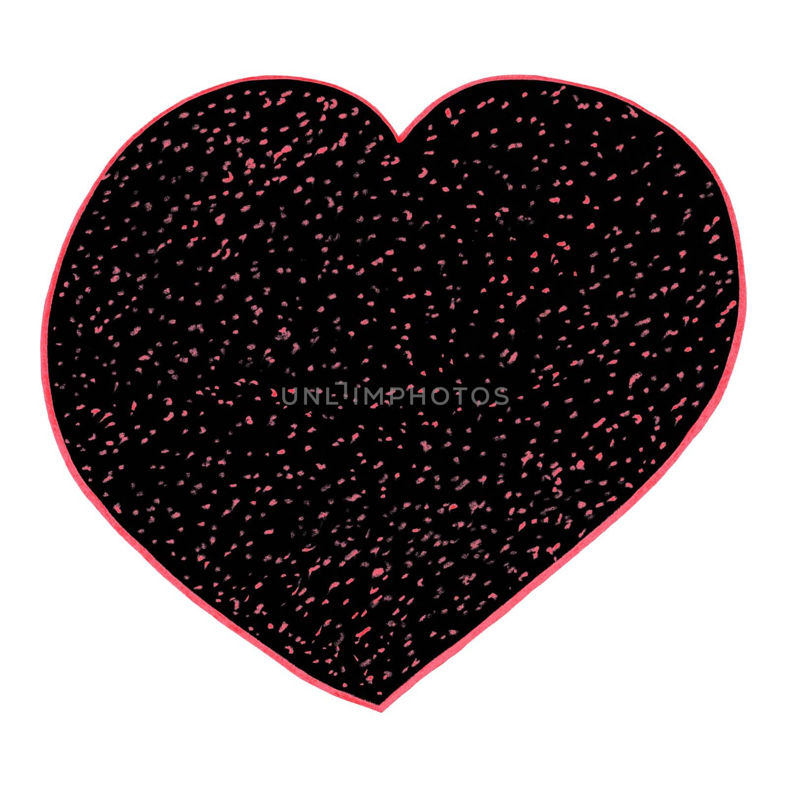 Red and Black Heart Drawn by Colored Pencil. The Sign of World Heart Day. Symbol of Valentines Day. Heart Shape Isolated on White Background.