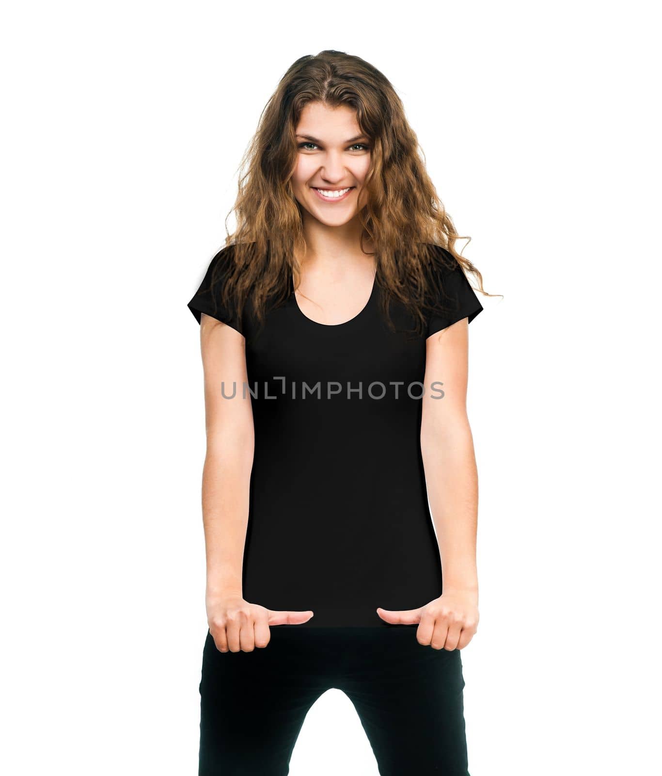 Young beautiful women posing with blank black t-shirts
