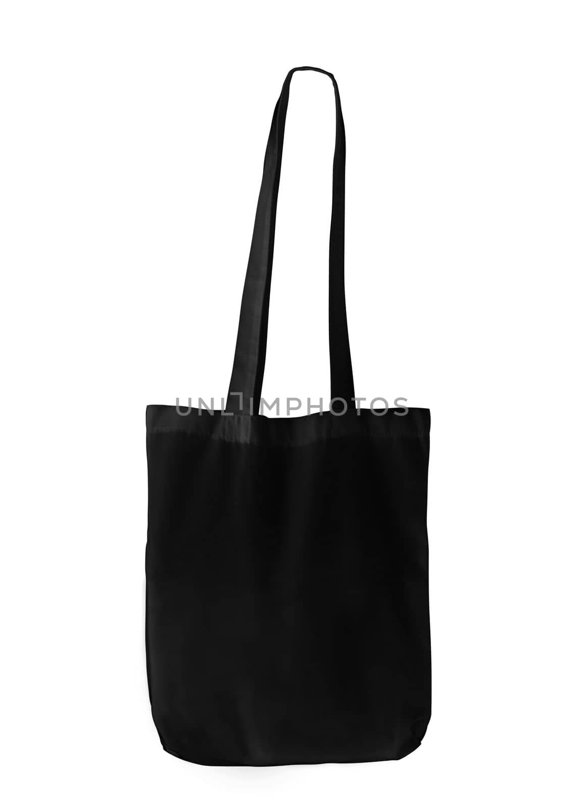 Mock up of eco shopping black bag on white canvas. Cloth handbag for your design. Recycled shopper with space for business message