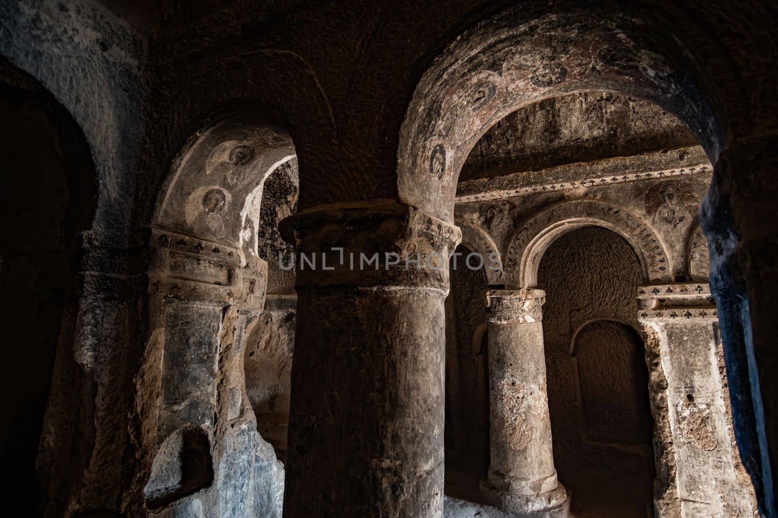 Ancient freskas of astonishing Selime Monastery in Cappadocia, Turkey