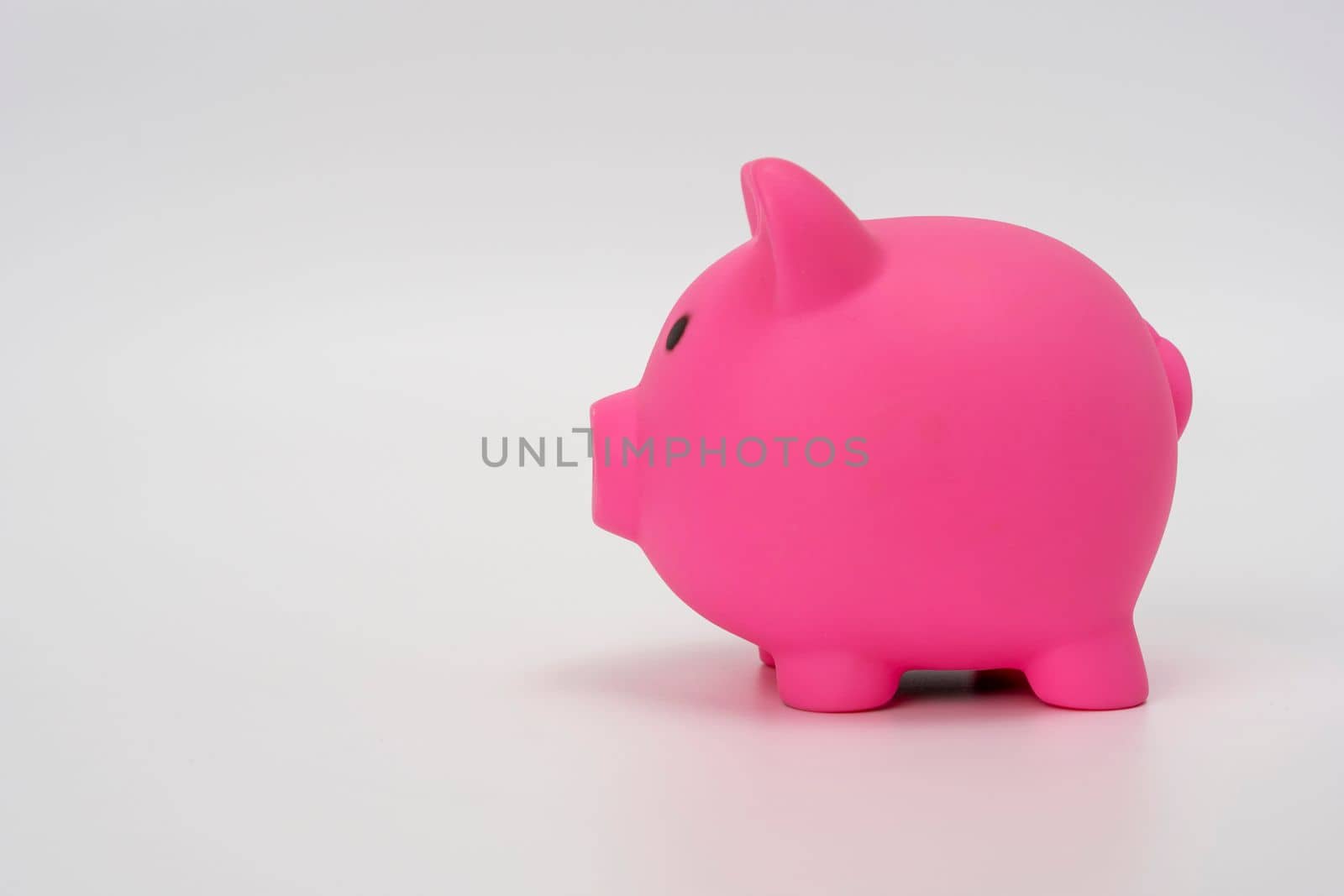 Piggy bank pink on a white background. Symbol saving or accumulation of money. The concept of Financial literacy. Investments and savings. side view