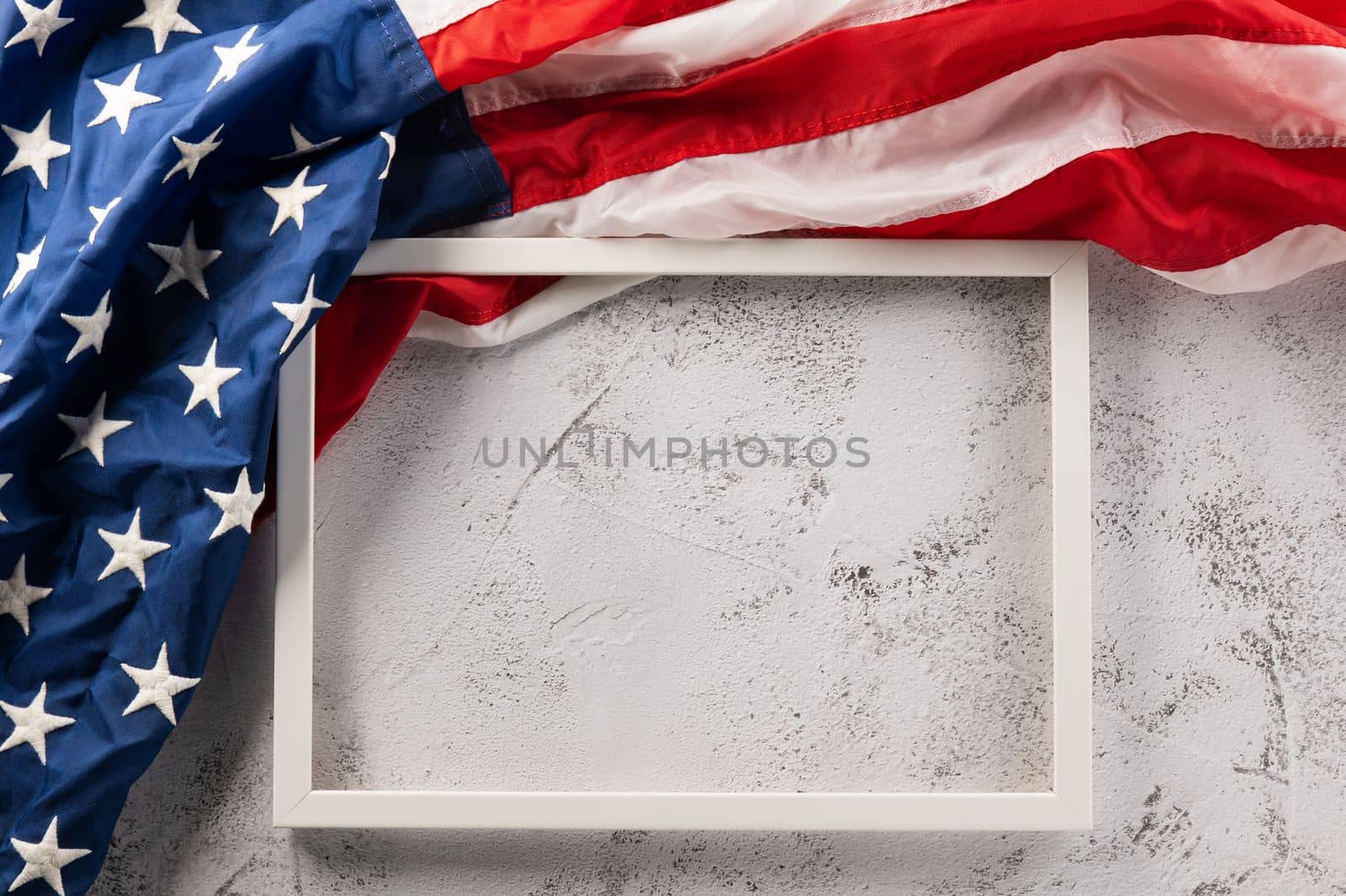 flag of United States American and photo frame space by Sorapop