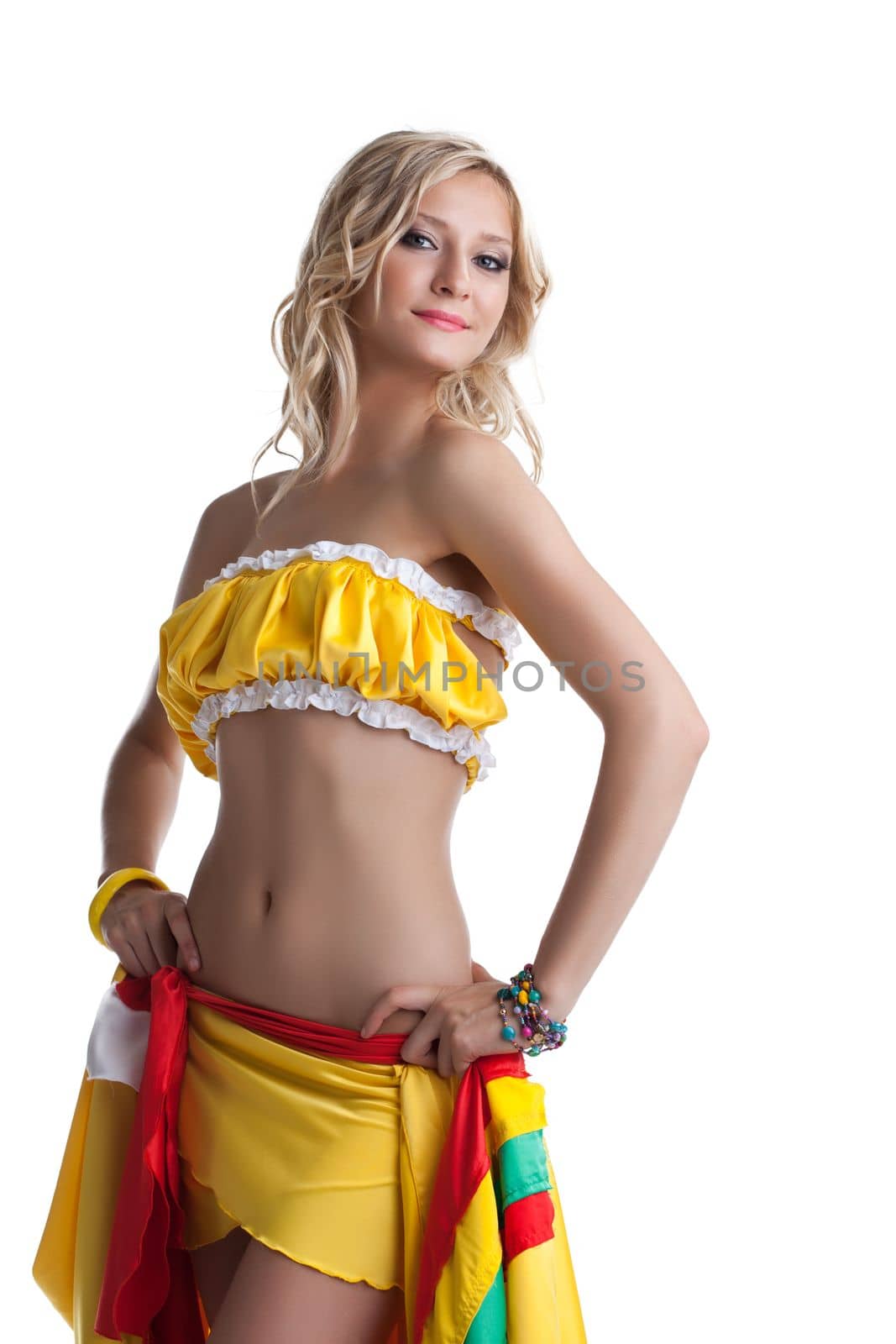 Dancer in mexican costume. Isolated on white